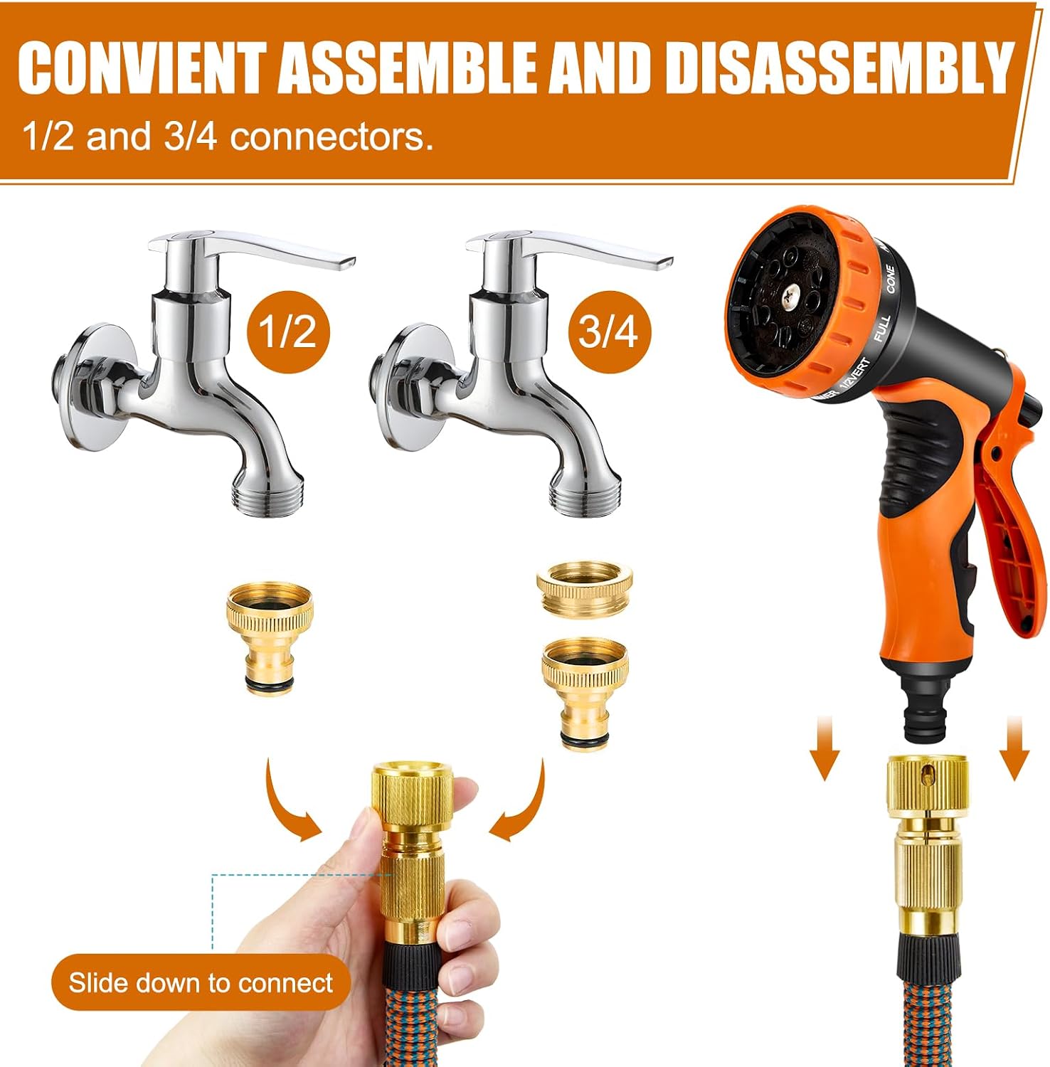 Thumbnail 4 de Hose Pipe Upgraded 3750D Garden Hose with 8-Function Spray Gun – 75FT/22.5M