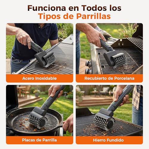 Detalle 2 de Leebein Cepillo Eléctrico para Barbacoa (2026) — 3 Velocidades, 3 Cabezas Intercambiables y Autonomía de 150 Min