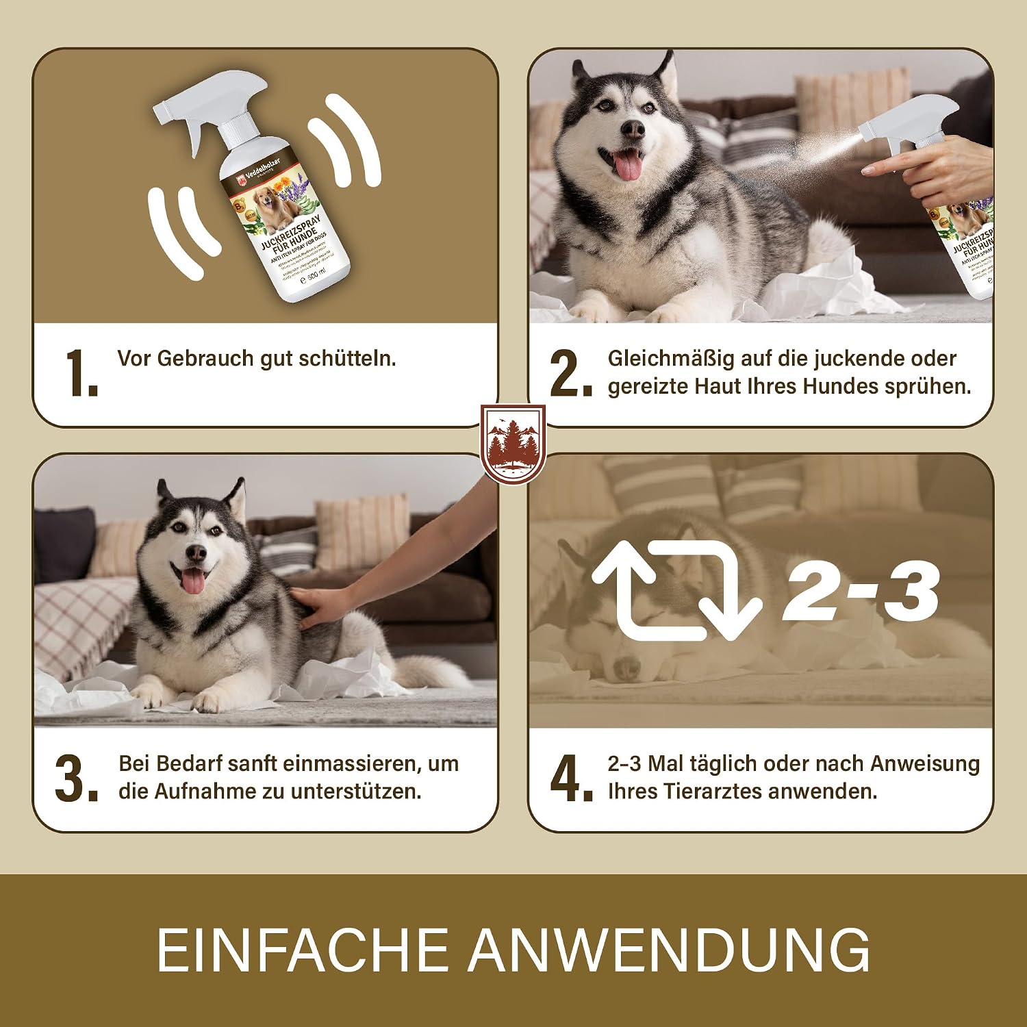 Detalle de Veddelholzer Juckreizspray für Hunde – 500 ml: Beruhigendes Pflegespray mit Nano-Silber, Aloe Vera & Ringelblume