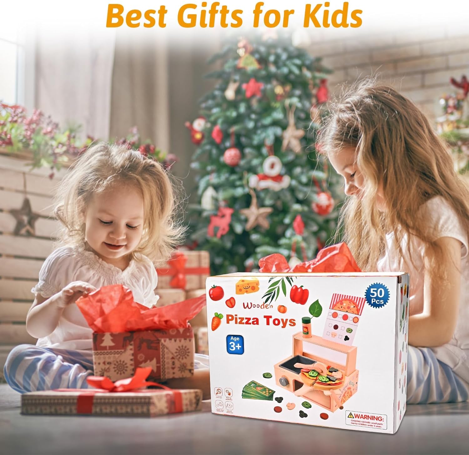Thumbnail 6 de Wooderma 50-Piece Wooden Pizza Toy Set for Role Play, 3–7 Years