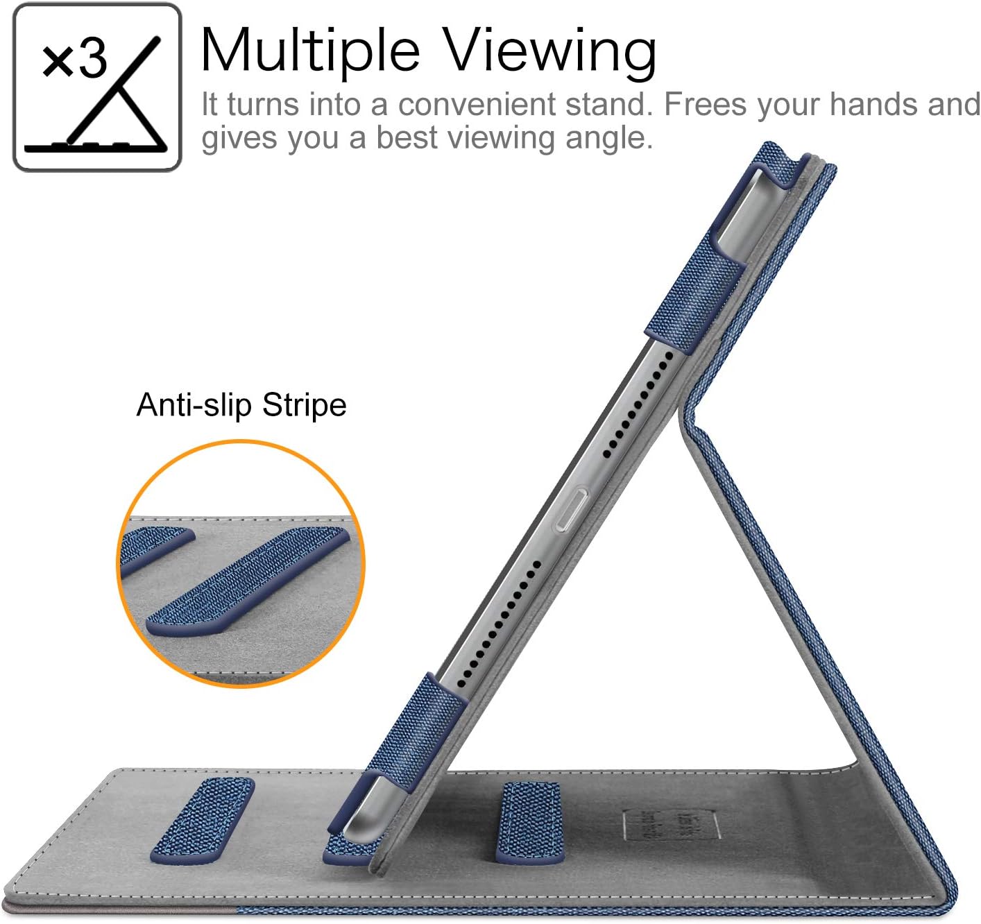 Detalle de FINTIE Denim Indigo Case for iPad 9th/8th/7th Gen (10.2”) with Corner Protection, Multi-Angle Stand, Pocket & Pencil Holder
