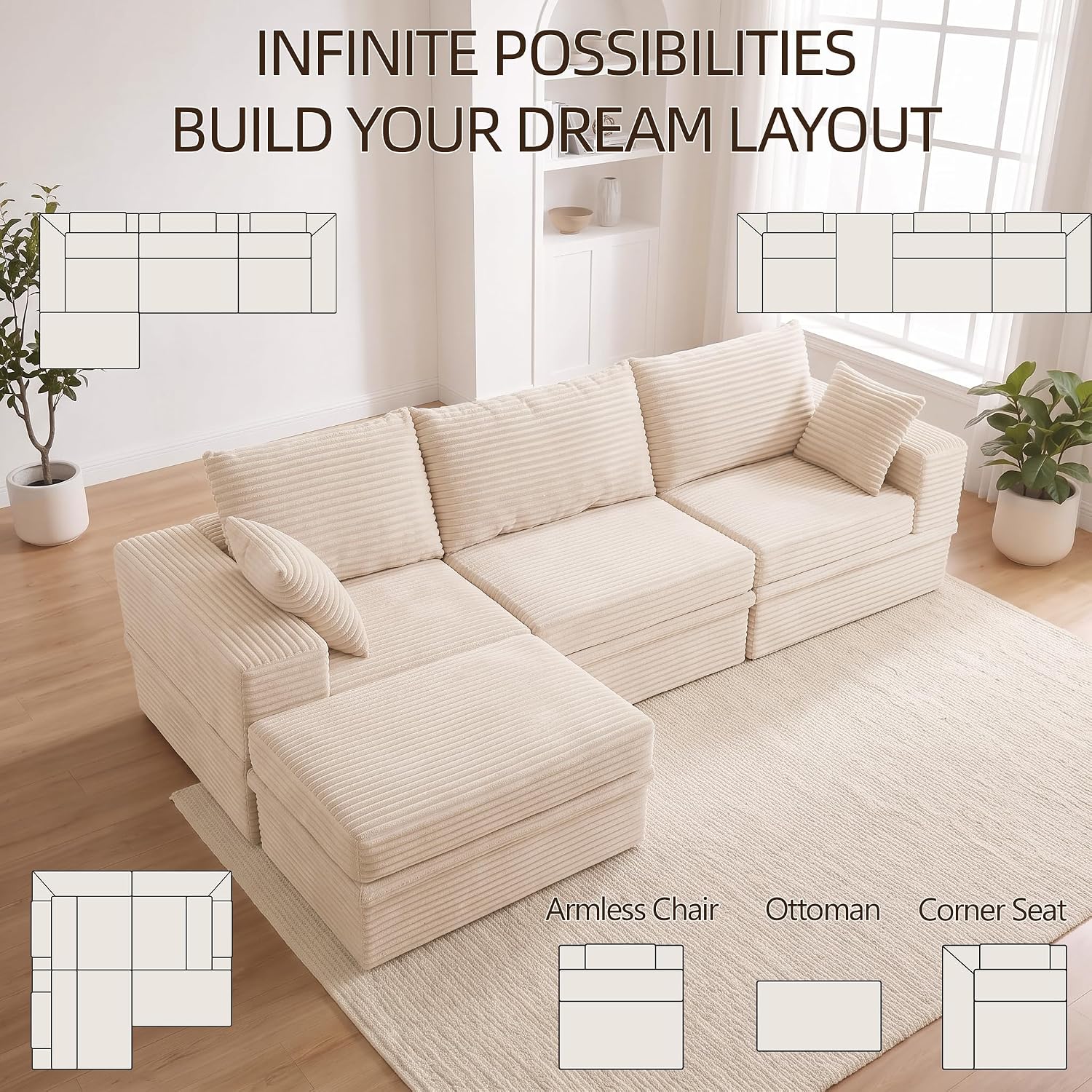 Thumbnail 6 de NABUMI Sectional Sofa, Corduroy