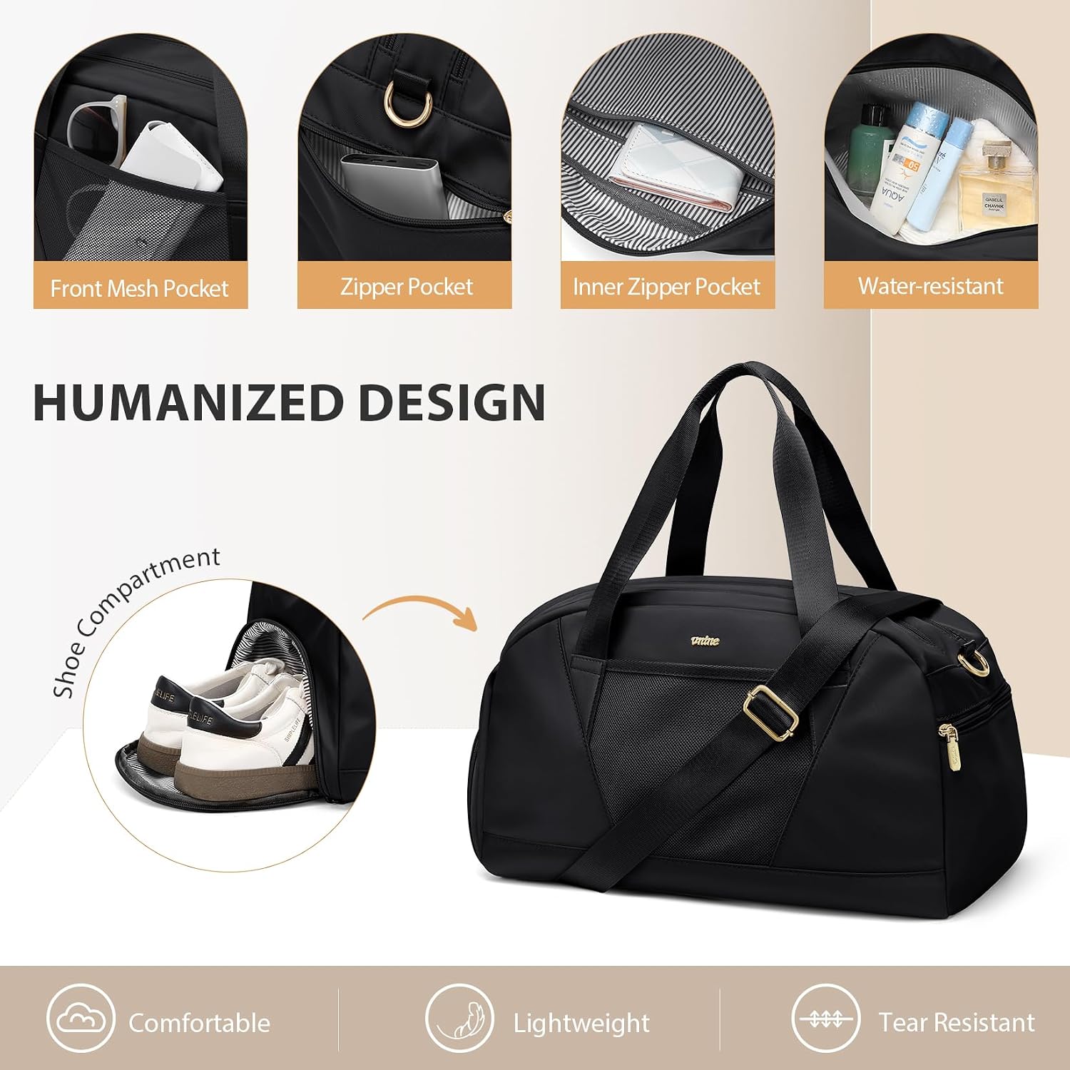 Detalle de VNINE Reisetasche Sporttasche Damen als Weekender-/Handgepäck-Tasche mit wasserdichtem Schuhfach