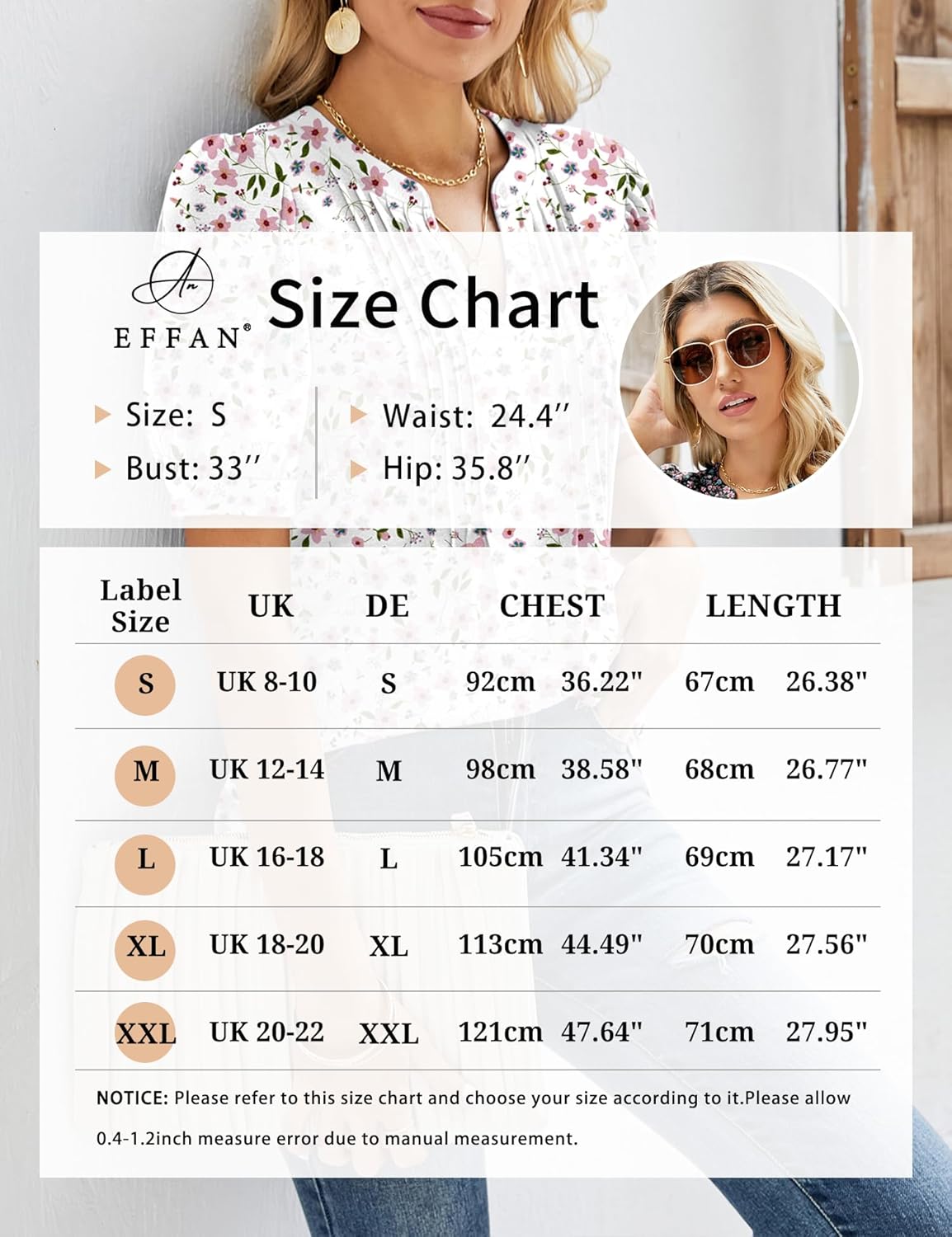 Thumbnail 5 de EFFAN Women's V-Neck Puff Sleeve Floral Pleated Tunic Top
