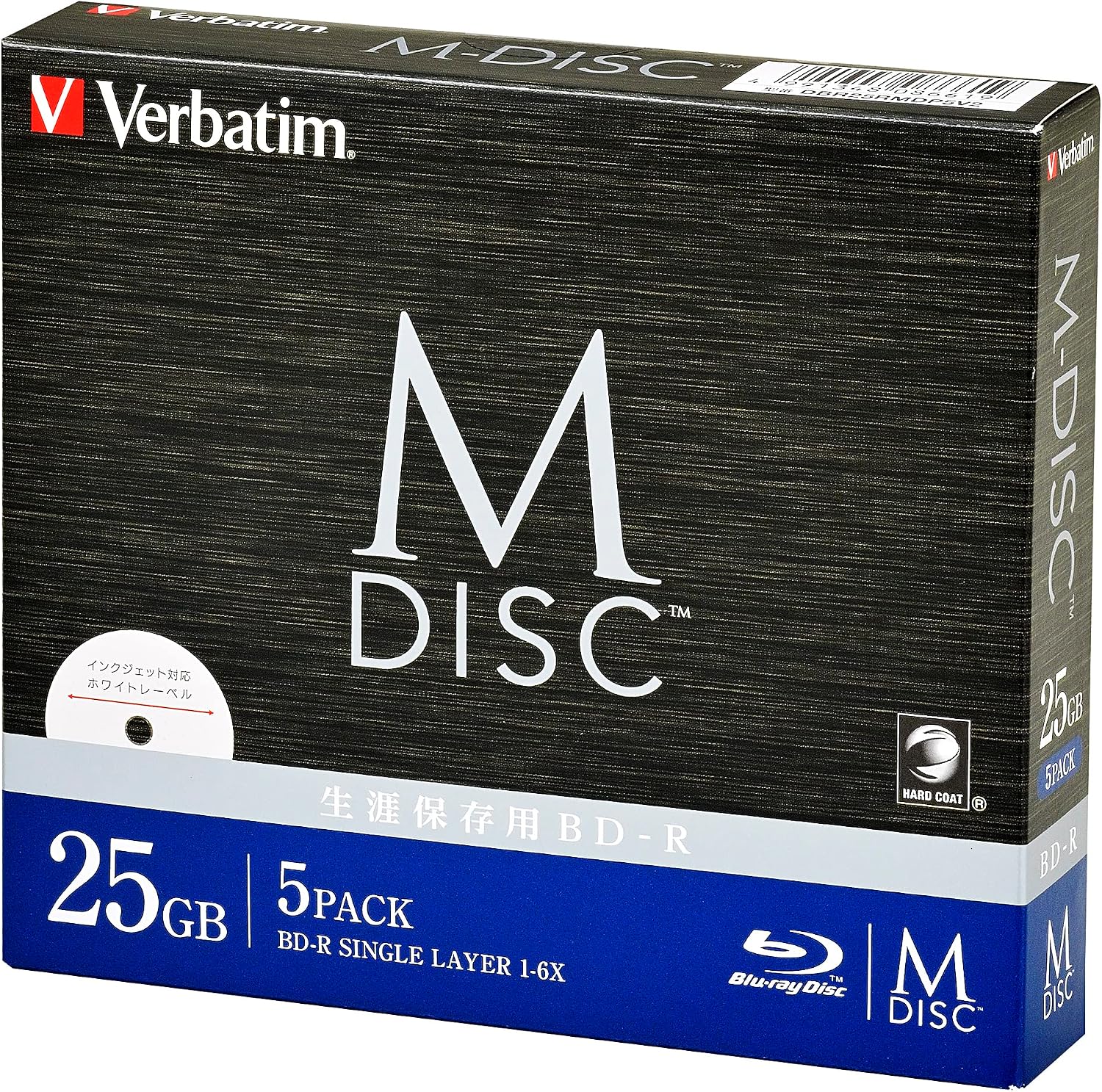 Detalle de バーベイタム DBR25RMDP5V2 M-DISC BD-R 25GB 5枚組 1~6倍速・印刷対応