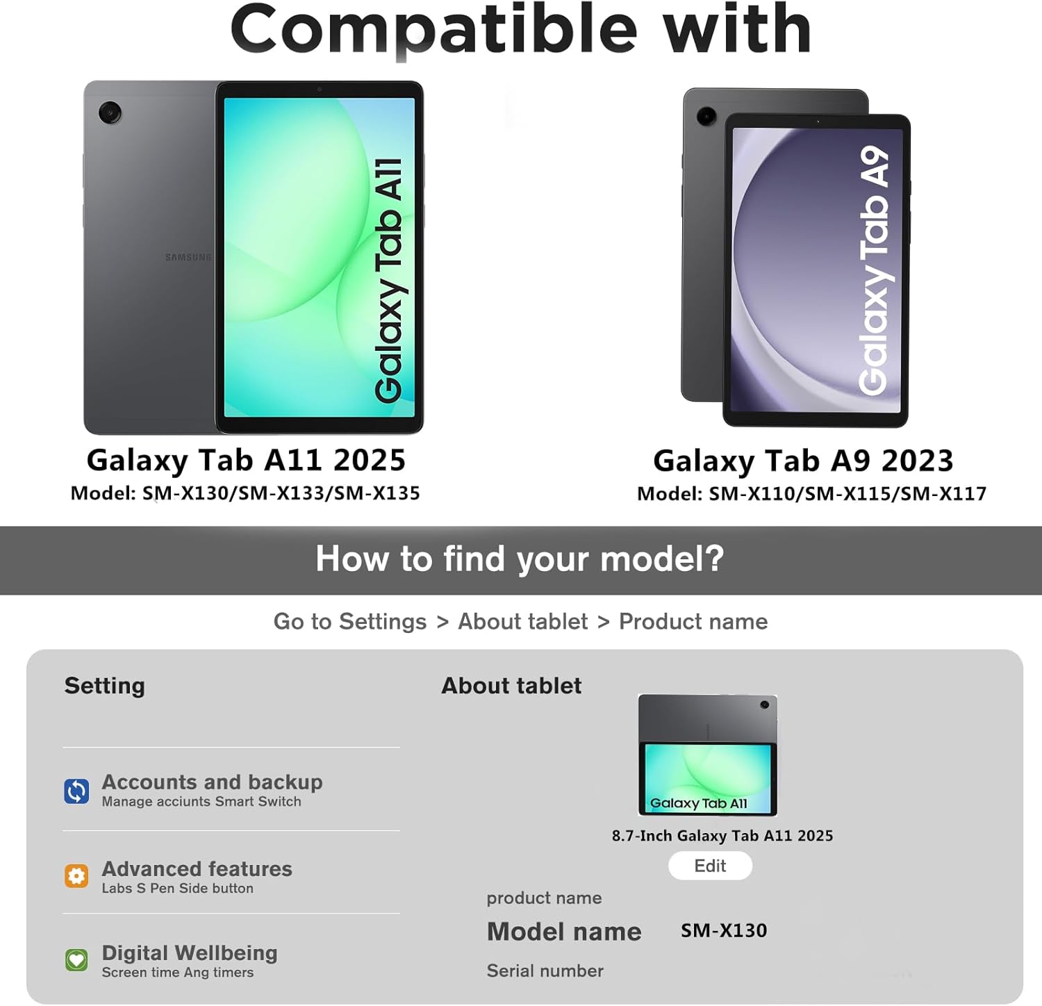 Thumbnail 1 de ProCase Slim Case for Galaxy Tab A11 (2025) and Tab A9 (2023) 8.7-inch – Navy
