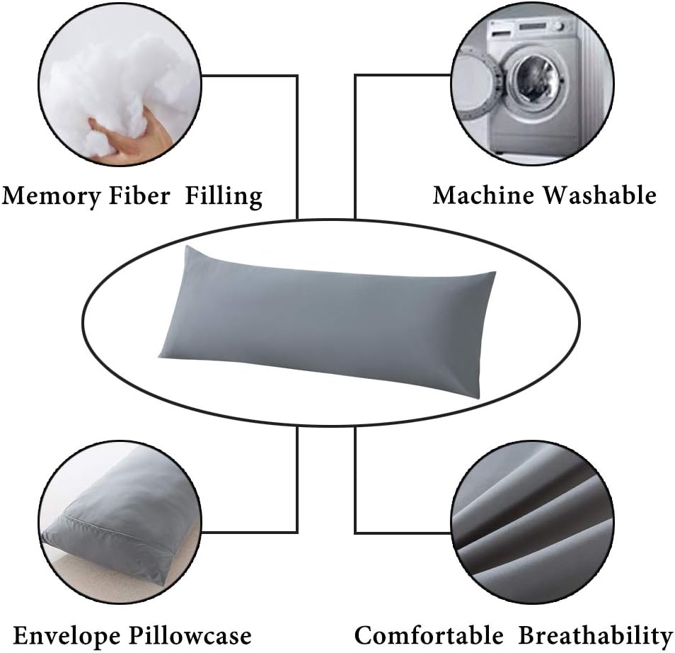 Detalle de ELNIDO QUEEN EQ-BP-W Body Pillow, 20 x 54 in, Removable Grey Cover