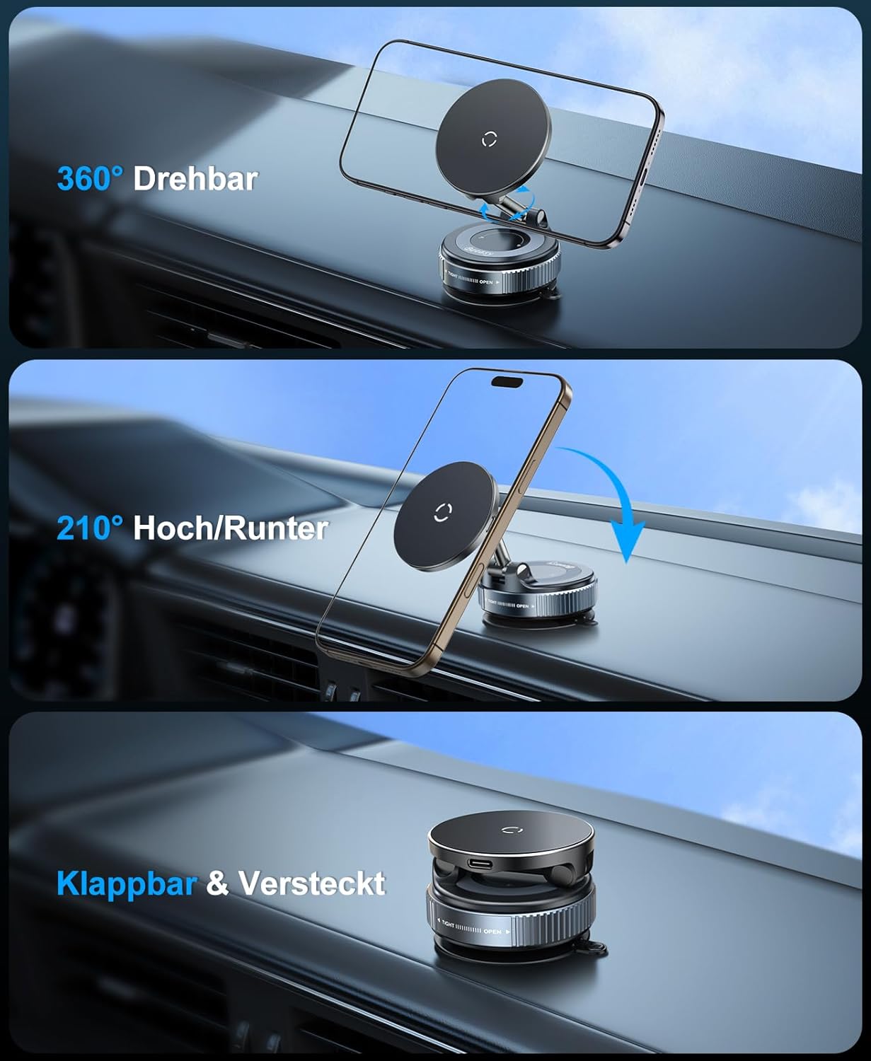 Thumbnail 2 de Beeasy MagSafe Autohalterung 15W fürs Auto mit Ladefunktion – Vakuum-Saugnapf, 360° Drehung