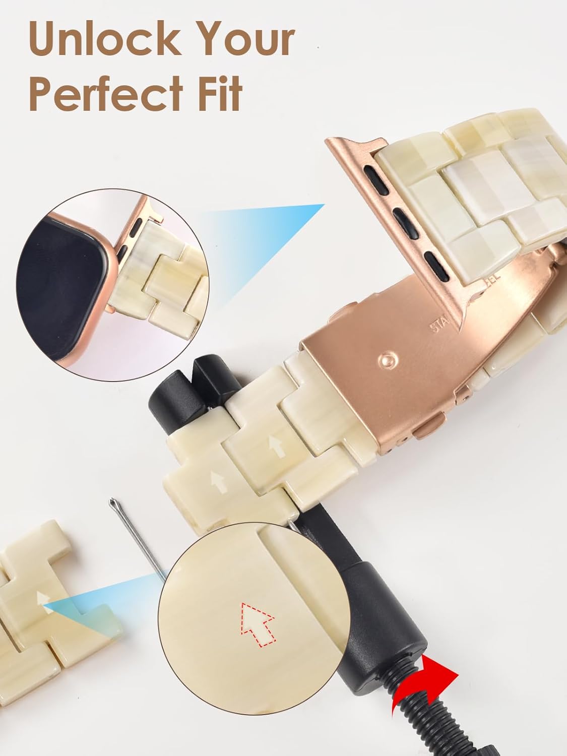 Thumbnail 6 de V.R.HOPE Modern Resin Strap for Apple Watch (Beige – Rose Gold) 38–42mm