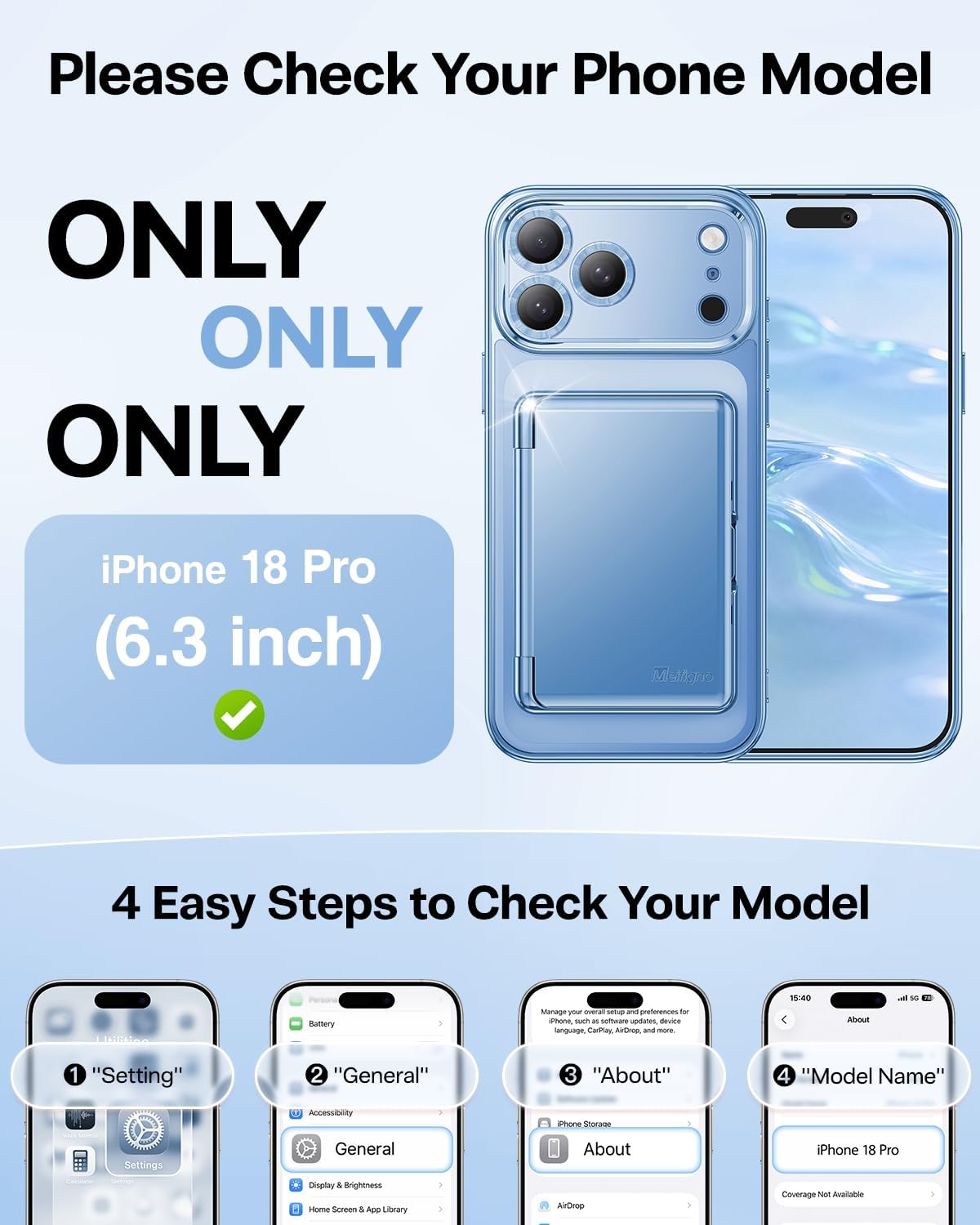 Detalle 2 de Meifigno iPhone 18 Pro Wallet Case with Mirror and Kickstand, Glacier Blue