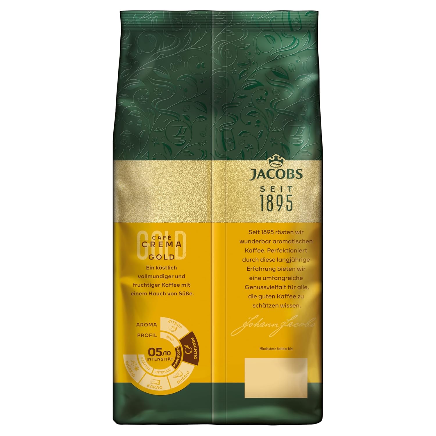 Detalle de Jacobs Café Crema Gold – Ganze Bohnen, vollmundig & fruchtig, 1 kg, brasilianische Basis aus Bremen geröstet