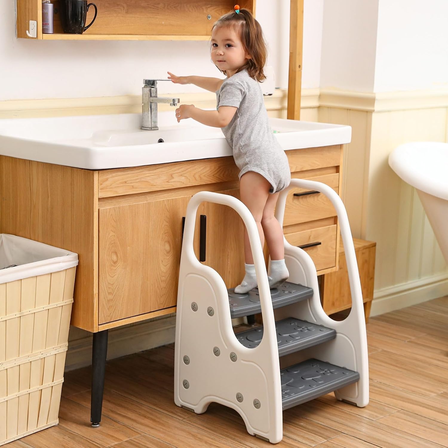 Thumbnail 3 de Wiifo WF-3CFSJTD-GRAY 3-Step Toddler Stool, Grey with Safety Handles