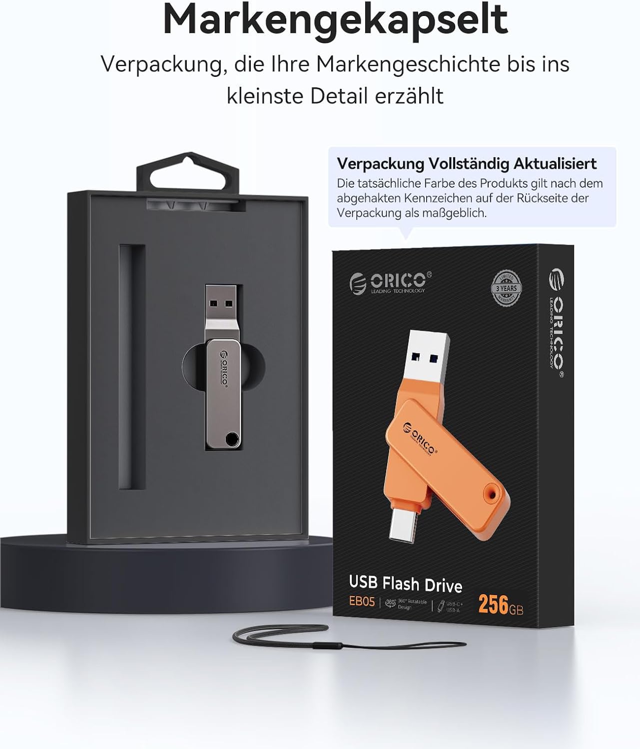 Detalle de ORICO USB Stick 64GB USB 3.2 Gen 1 Dual USB-C & USB-A – Tragbarer Speicherstick (EB05)