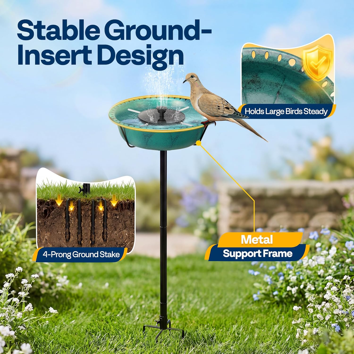 Thumbnail 6 de VIVOHOME Solar Bird Bath with Sun-Powered Fountain and 5-Pronged Base