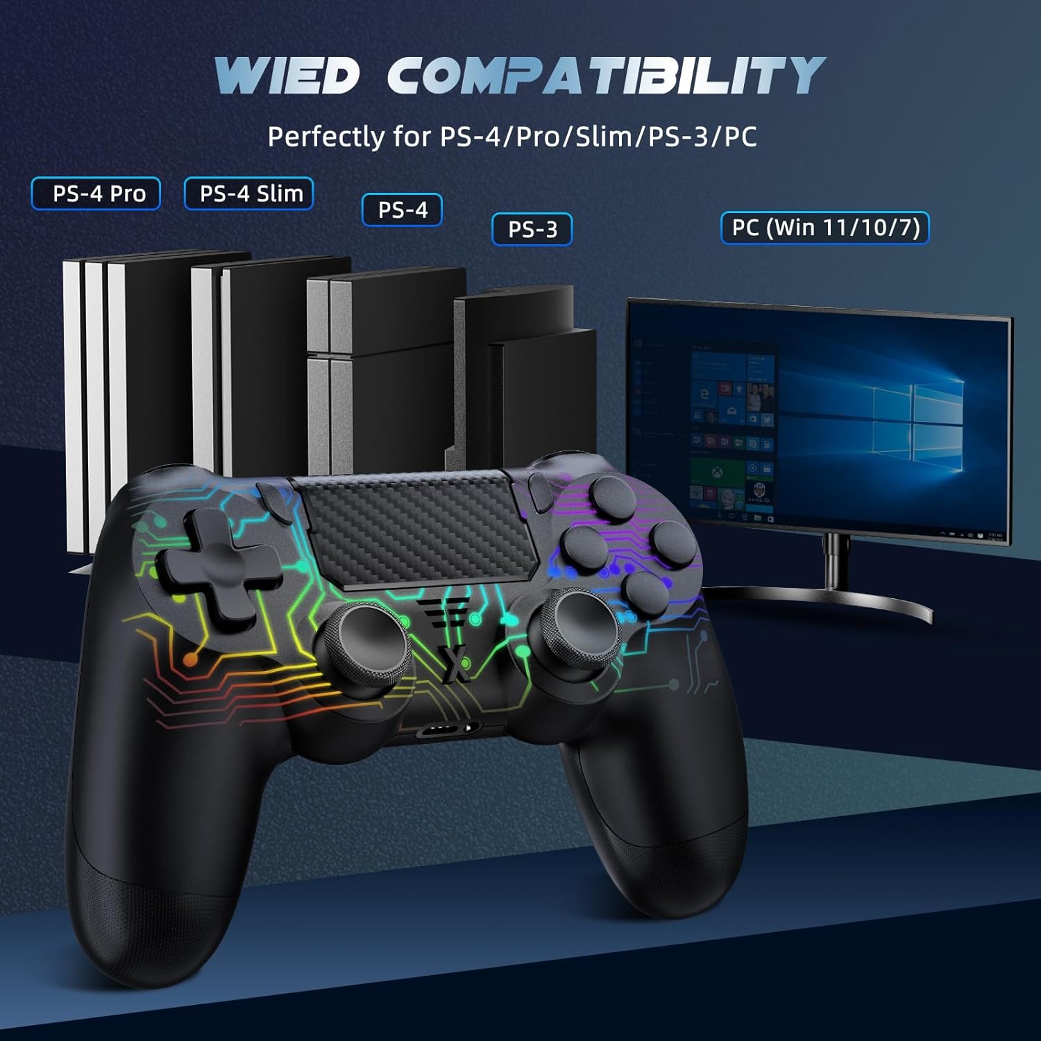 Thumbnail 4 de Glitfix Wireless Controller for PS-4: RGB Enhanced Dual Vibration Controller for PS4/PC