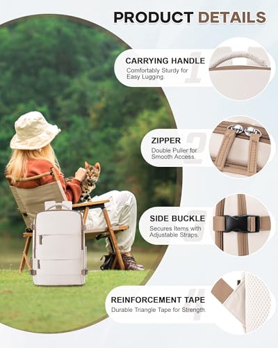 Thumbnail 7 de HPLQQ Mochila de cabina 40x30x20 cm para Ryanair (40x30x20, 24 L) impermeable beige con compartimento para zapatos