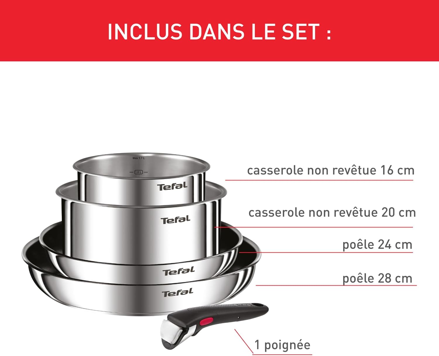 Thumbnail 6 de Tefal Ingenio Emotion L897S504 – lot 2 poêles + 2 casseroles avec poignée amovible, induction, inox