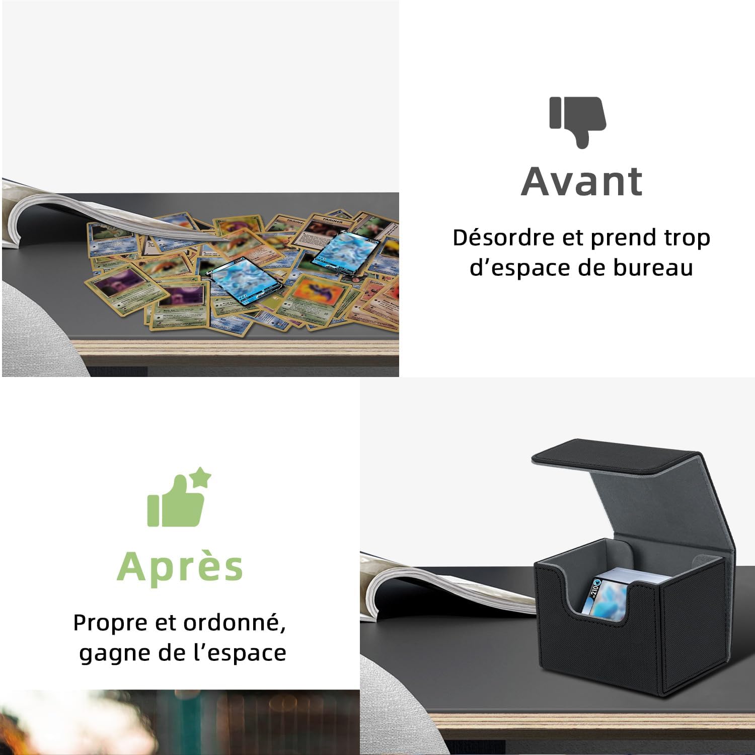 Thumbnail 6 de Mcbazel Boîte de rangement MTG en cuir PU noir pour 100+ cartes à manches simples