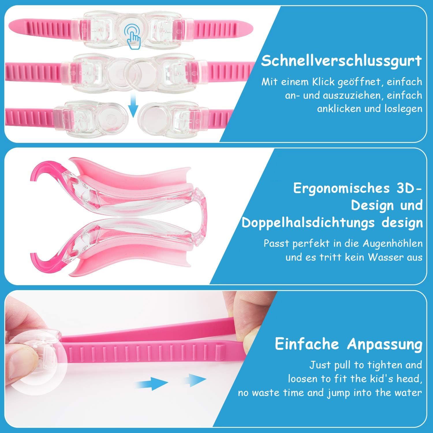 Detalle de COOLOO Schwimmbrille Kinder – 2er-Set mit Anti-Fog, Auslaufschutz und UV-Schutz