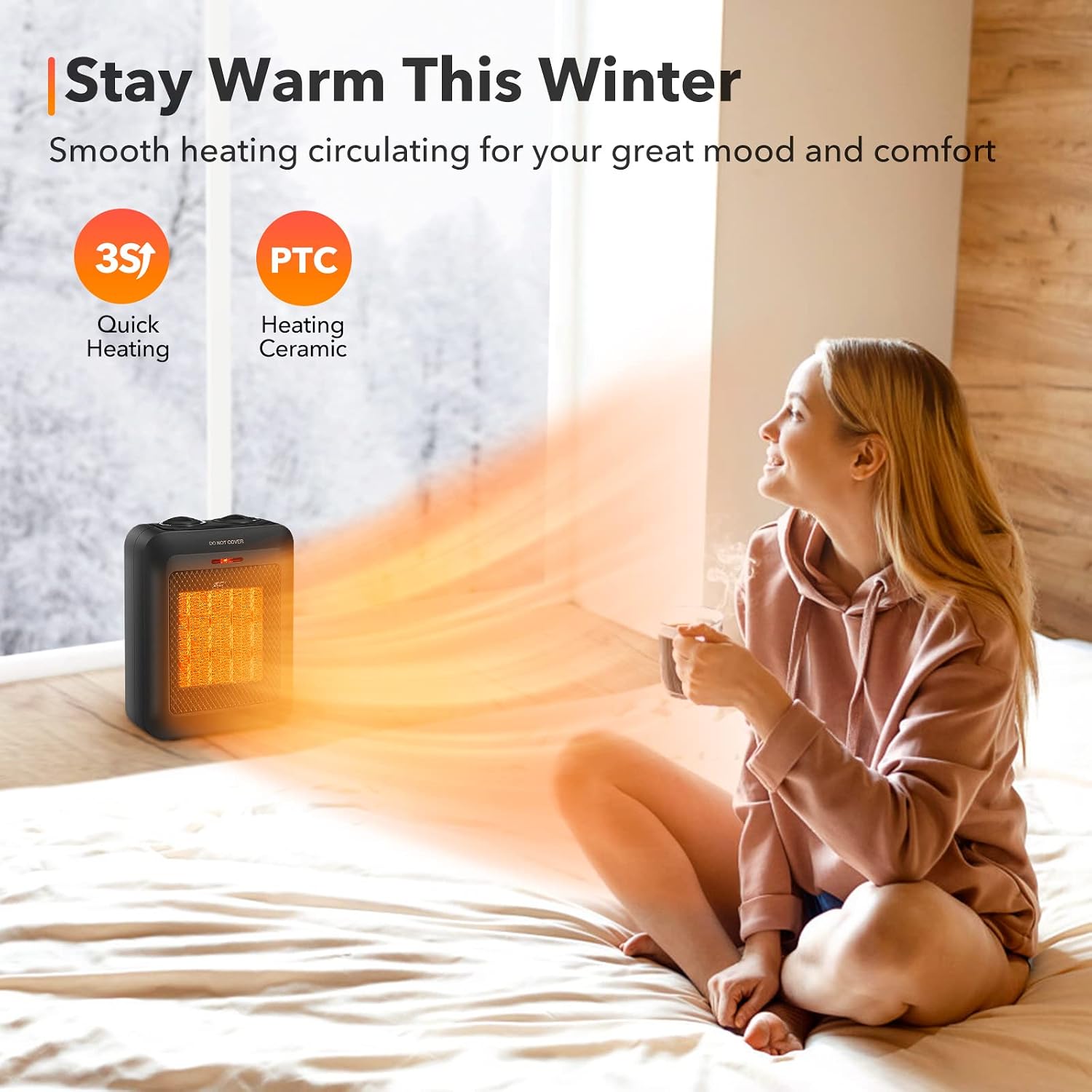 Detalle de Brightown PTC-1901 Ceramic Space Heater, 1500W/750W, Fan Mode and Safety Shut-Offs
