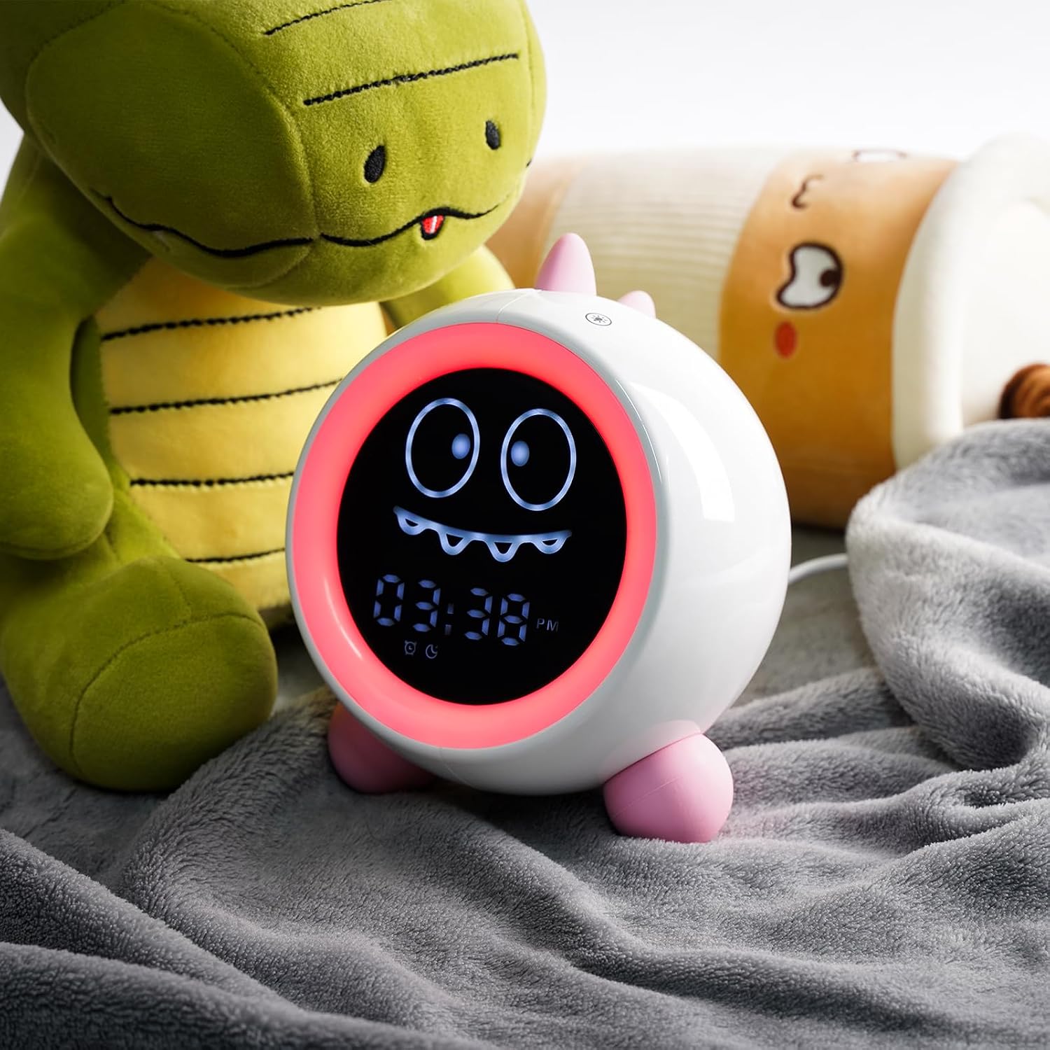 Detalle 2 de H-chin Réveil pour Enfants — Entraîneur de Sommeil avec Veilleuse et Machine Sonore (Rose)