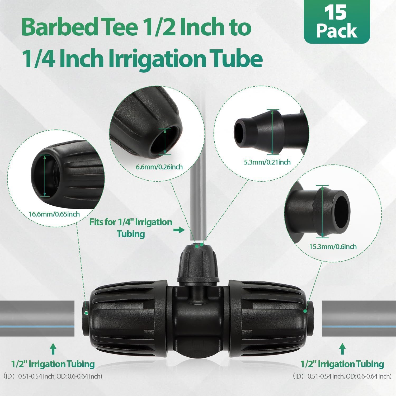 Thumbnail 1 de Wzzy Gurden 15 Stück: 3-Wege Barbed Tee Anschluss für Bewässerung – 16 mm/4 mm Schläuche, Anti-Drop-Qualitätsfitting