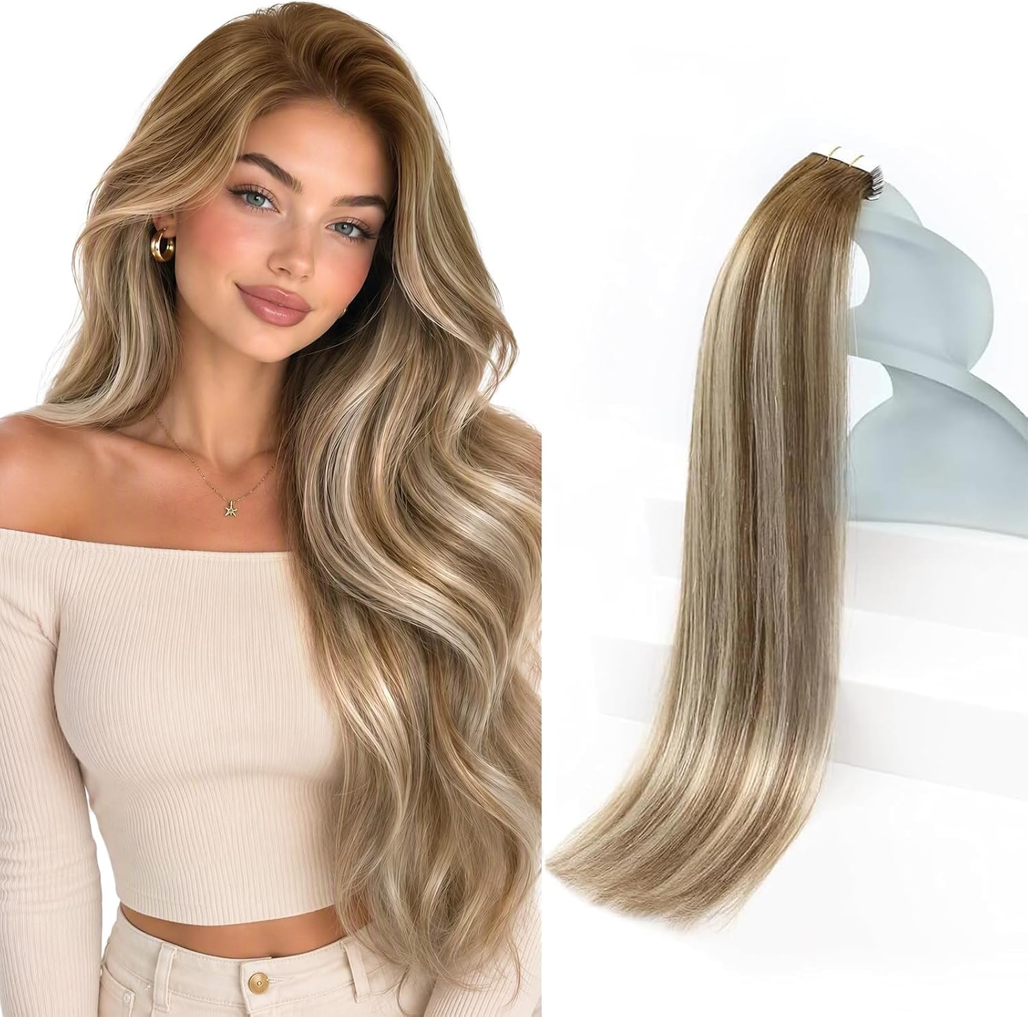 Detalle de Sunny Hair Ombre Tape-In Hair Extensions, 50 g, 20 Pieces, #6/60/6