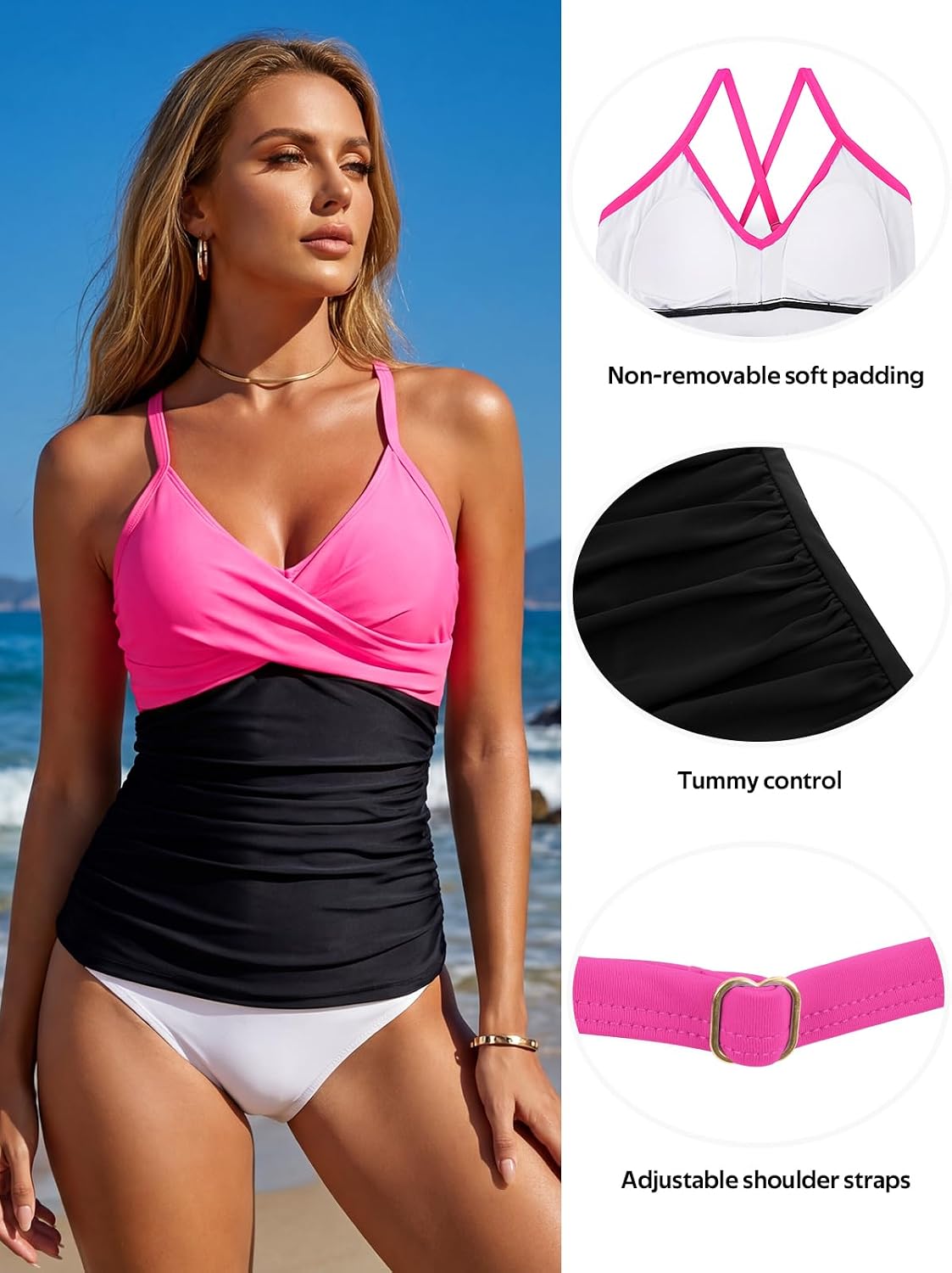 Thumbnail 2 de RELELCIGA Women’s Tankini Top V Neck Ruched Tummy Control Bathing Suit Top
