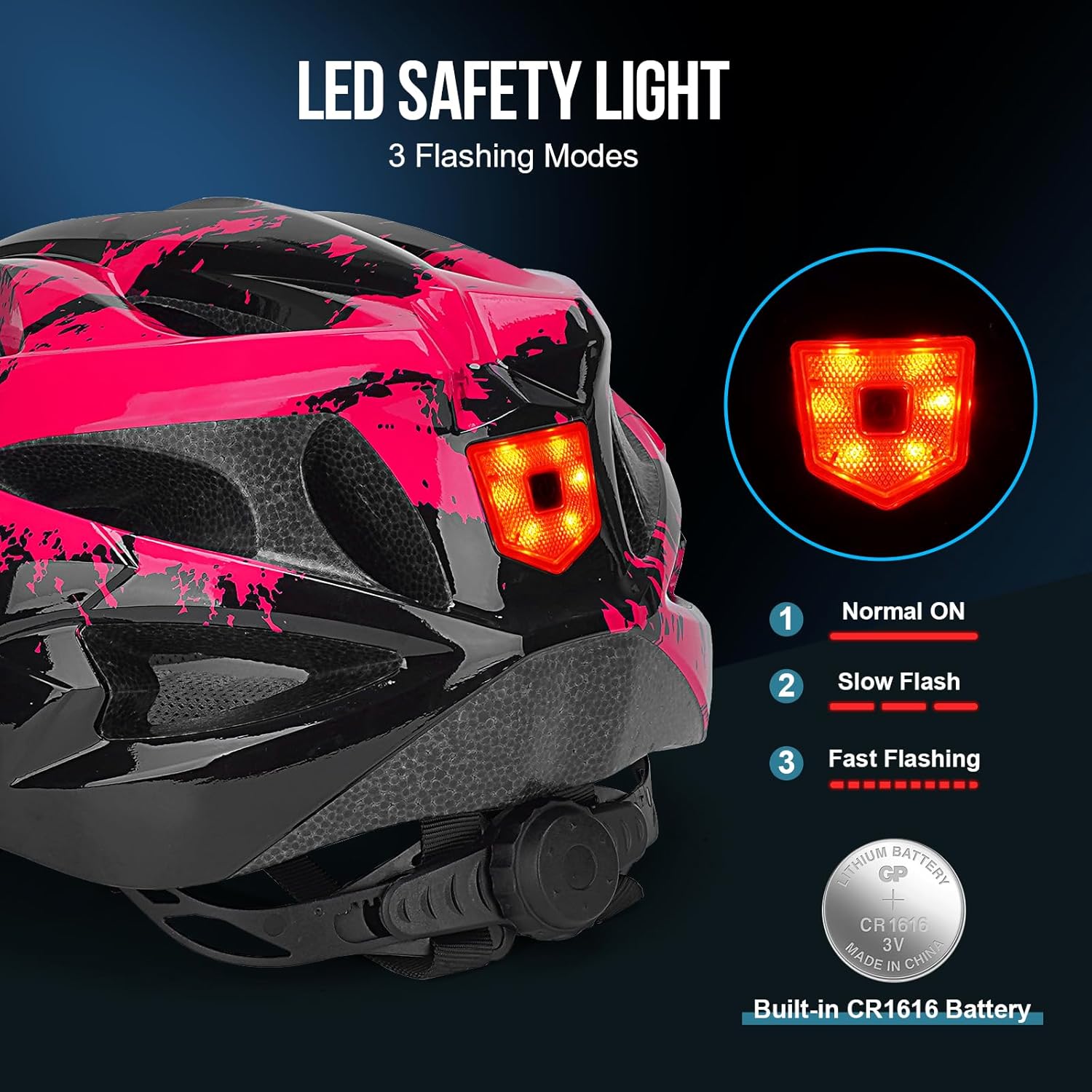 Thumbnail 2 de Cycle Helmet Adults: Lightweight, LED-Backed Bike Helmet with Adjustable Fit (57–62cm) for Men & Women