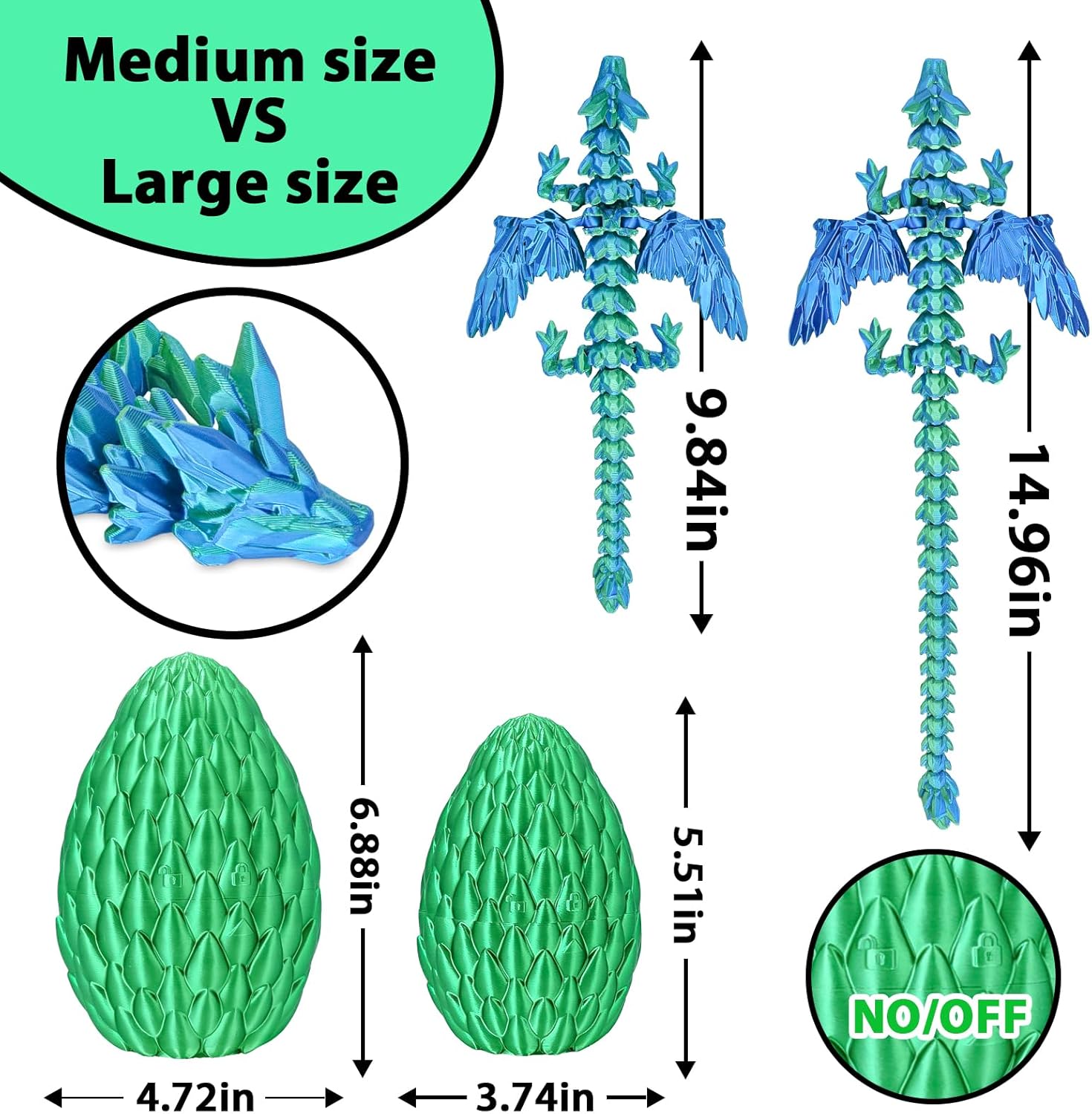 Thumbnail 3 de Winged Dragon Inside Surprise Egg collectible toy (3D printed) – Christmas Green, Large