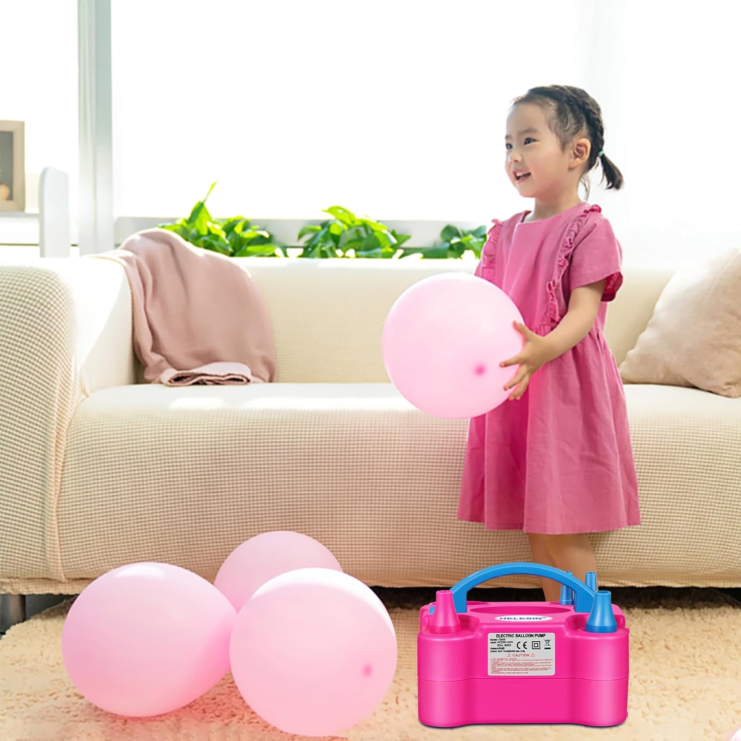 Thumbnail 1 de HELESIN Luftballonpumpe elektrisch 600 W mit 2 Inflationsmodi – tragbare Ballonpumpe für Deko von Geburtstag bis Weihnachten