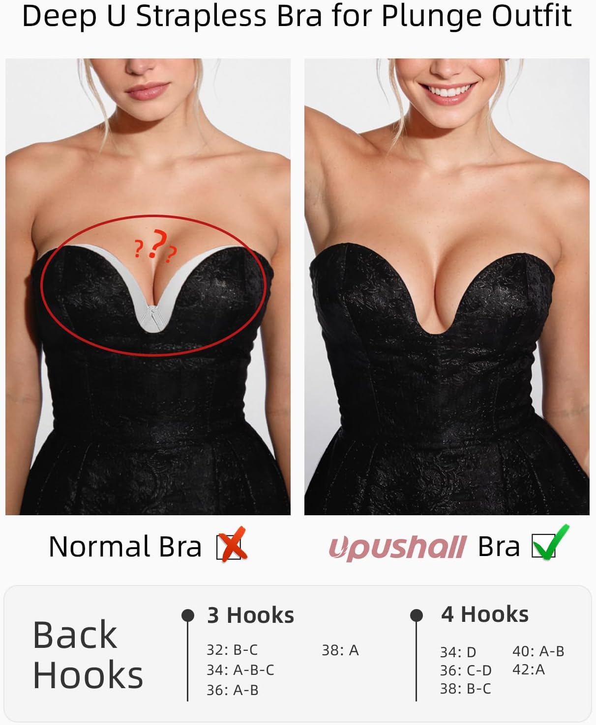 Detalle 2 de Upushall Strapless Bra with U-Shaped Plunge