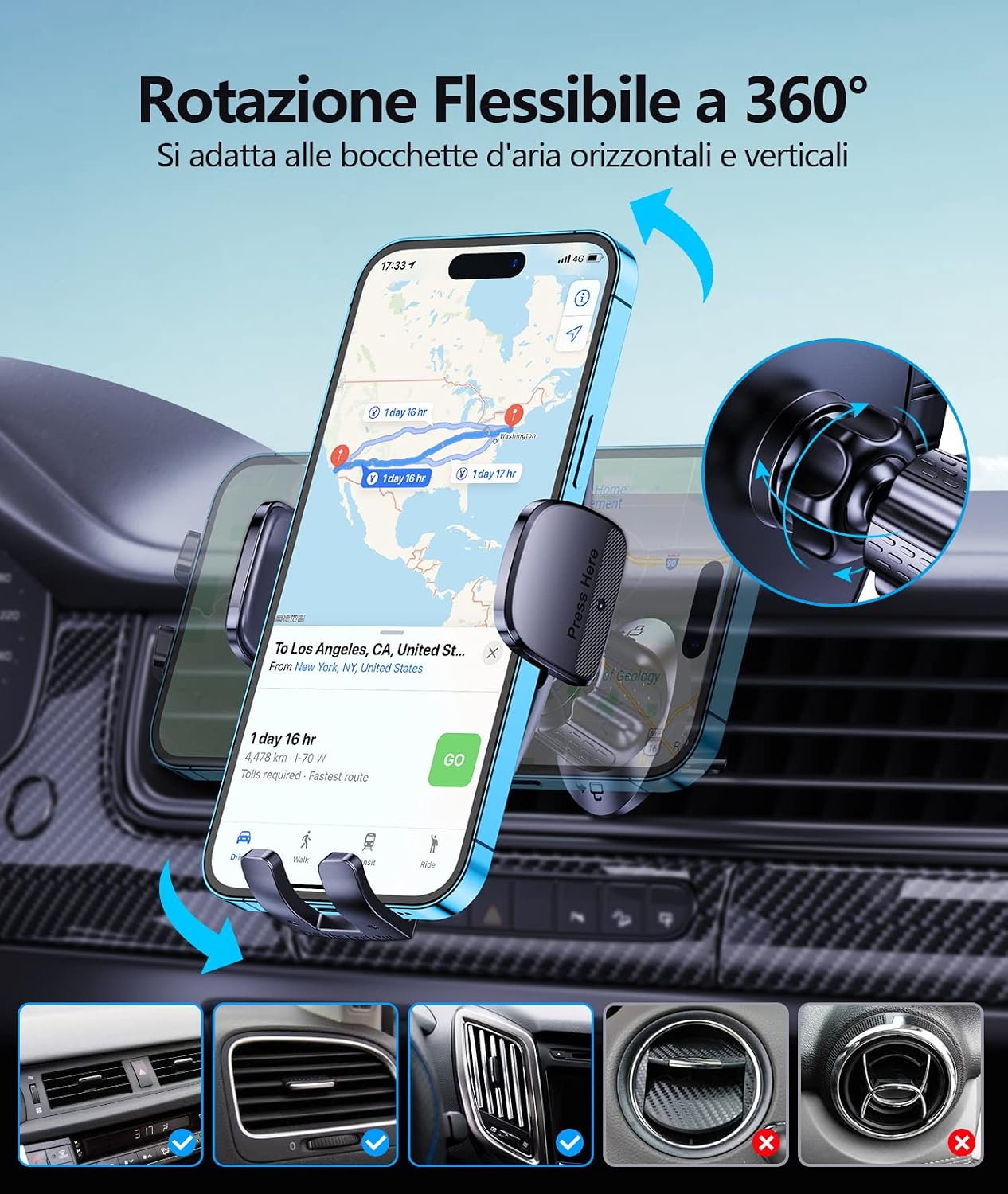 Thumbnail 2 de Glangeh Porta cellulare auto 360° per prese d'aria