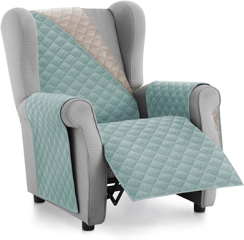 Detalle de Textilhome Copridivano Malu 1 posto con braccioli reversibile Acquamarine