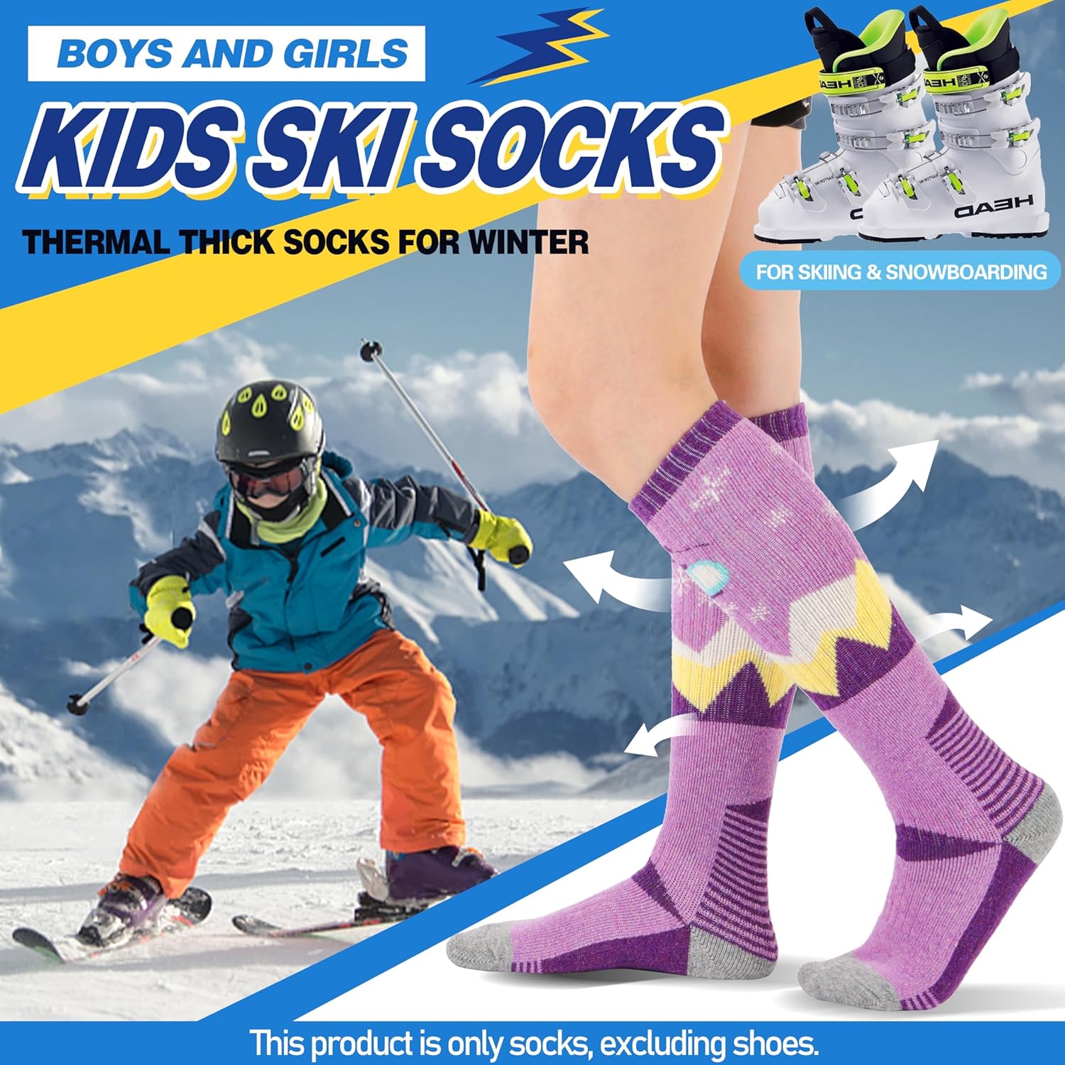 Detalle 2 de ANTSANG 3 Pairs Kids Merino Wool Ski Socks 3 Pairs