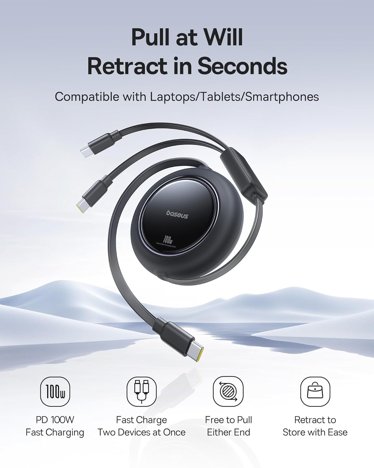 Thumbnail 4 de Baseus Retractable USB-C Cable 4ft (2-in-1) — Multi Fast Charging, PD up to 100W, 5 Length Presets