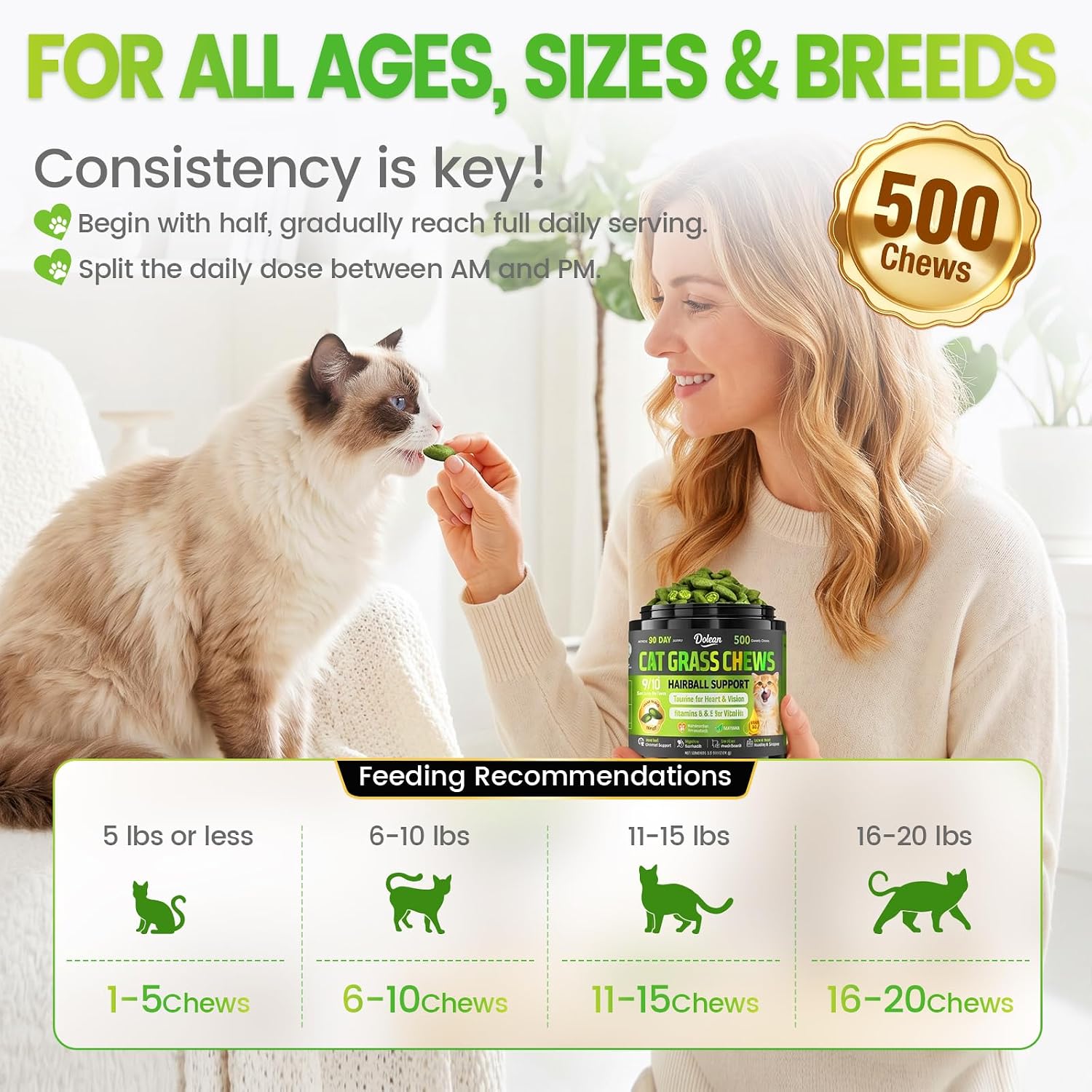Thumbnail 6 de Dolean A2-CW-095 Cat Grass Chews, 500-Count Chicken Hairball Treats