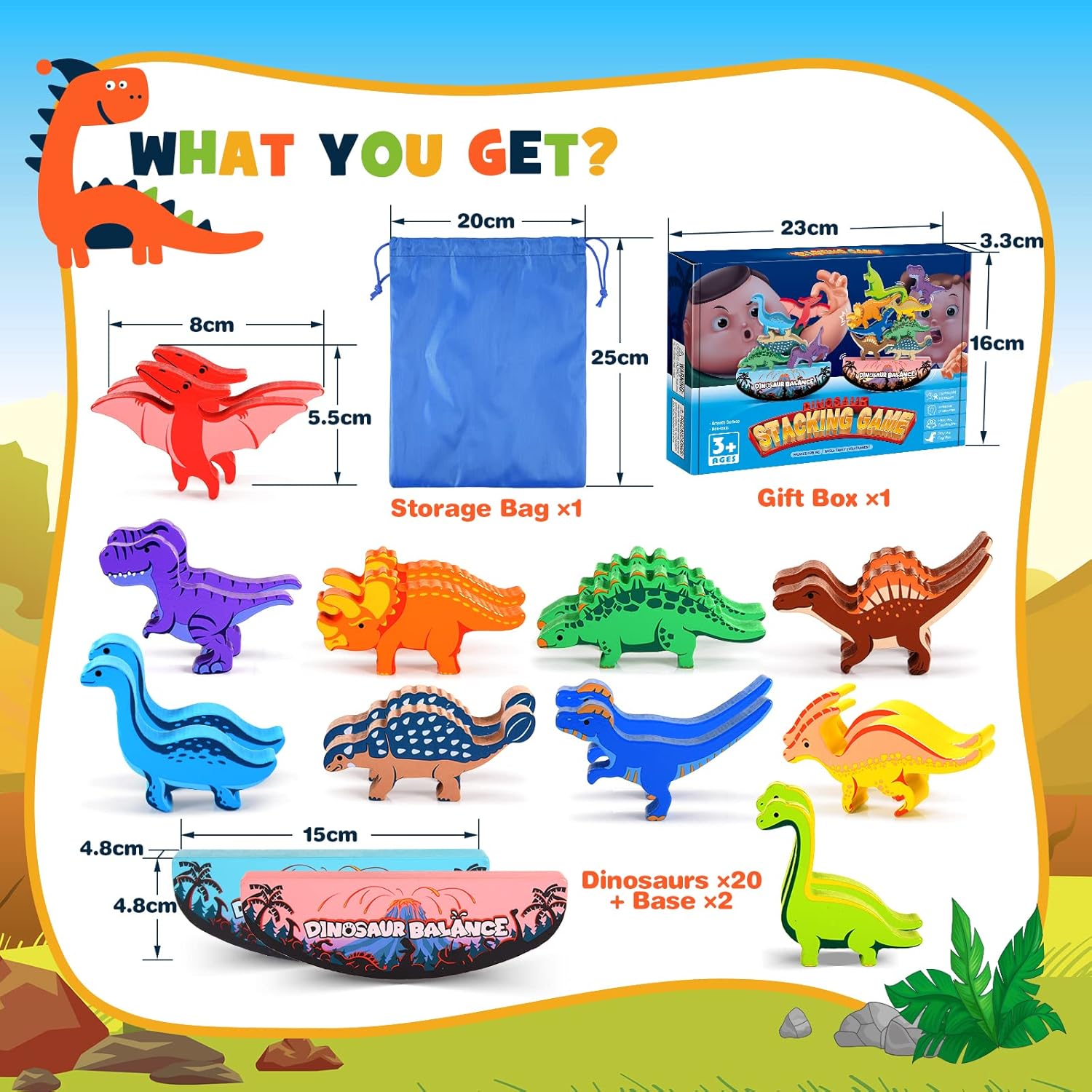 Thumbnail 4 de DejaNard Dinosaurier-Stapelspielzeug aus Holz – Montessori Holzbausteine für Kinder (mit Bündeltasche)