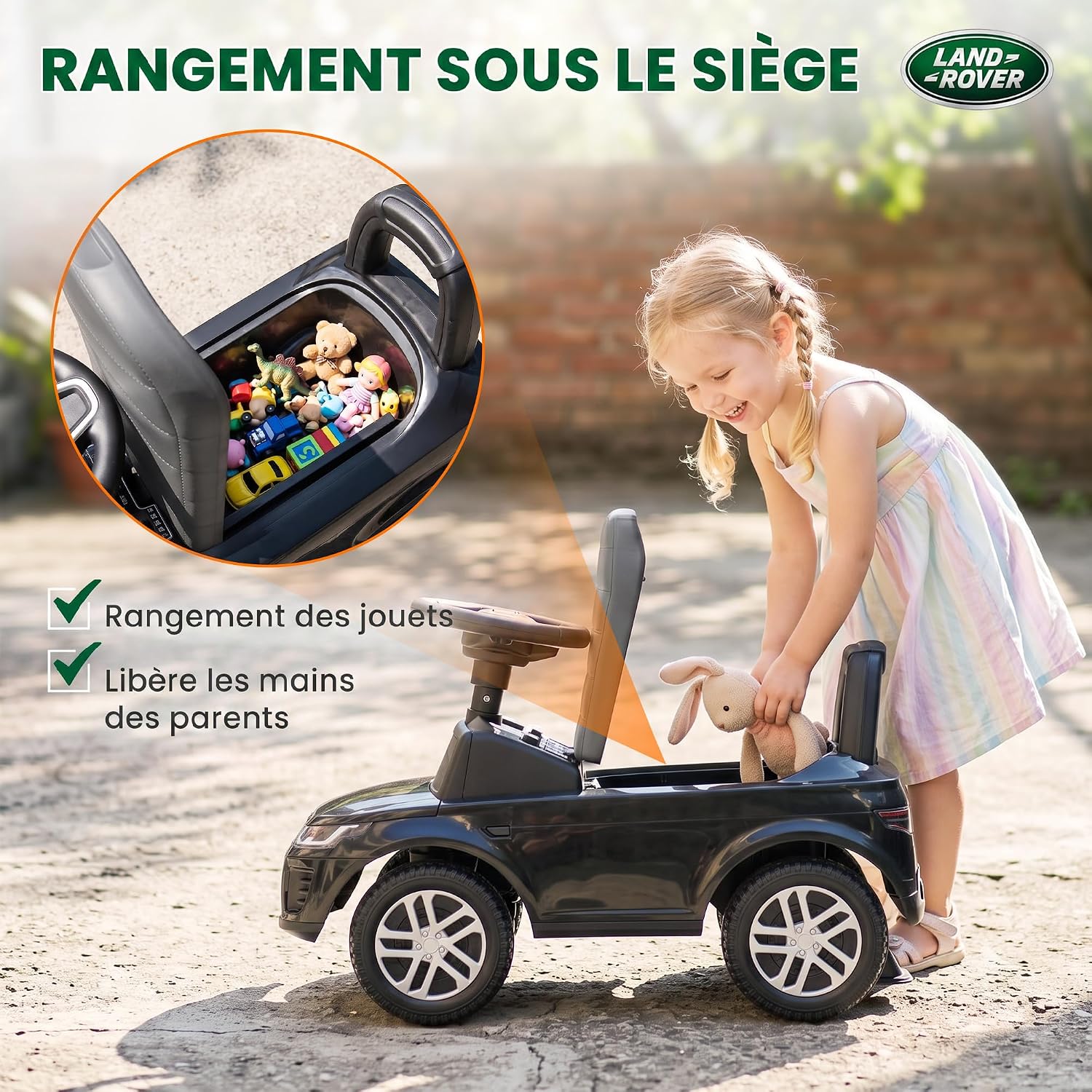 Thumbnail 5 de AIYAPLAY 370-437V00BK Land Rover kinderauto met claxon en opbergruimte