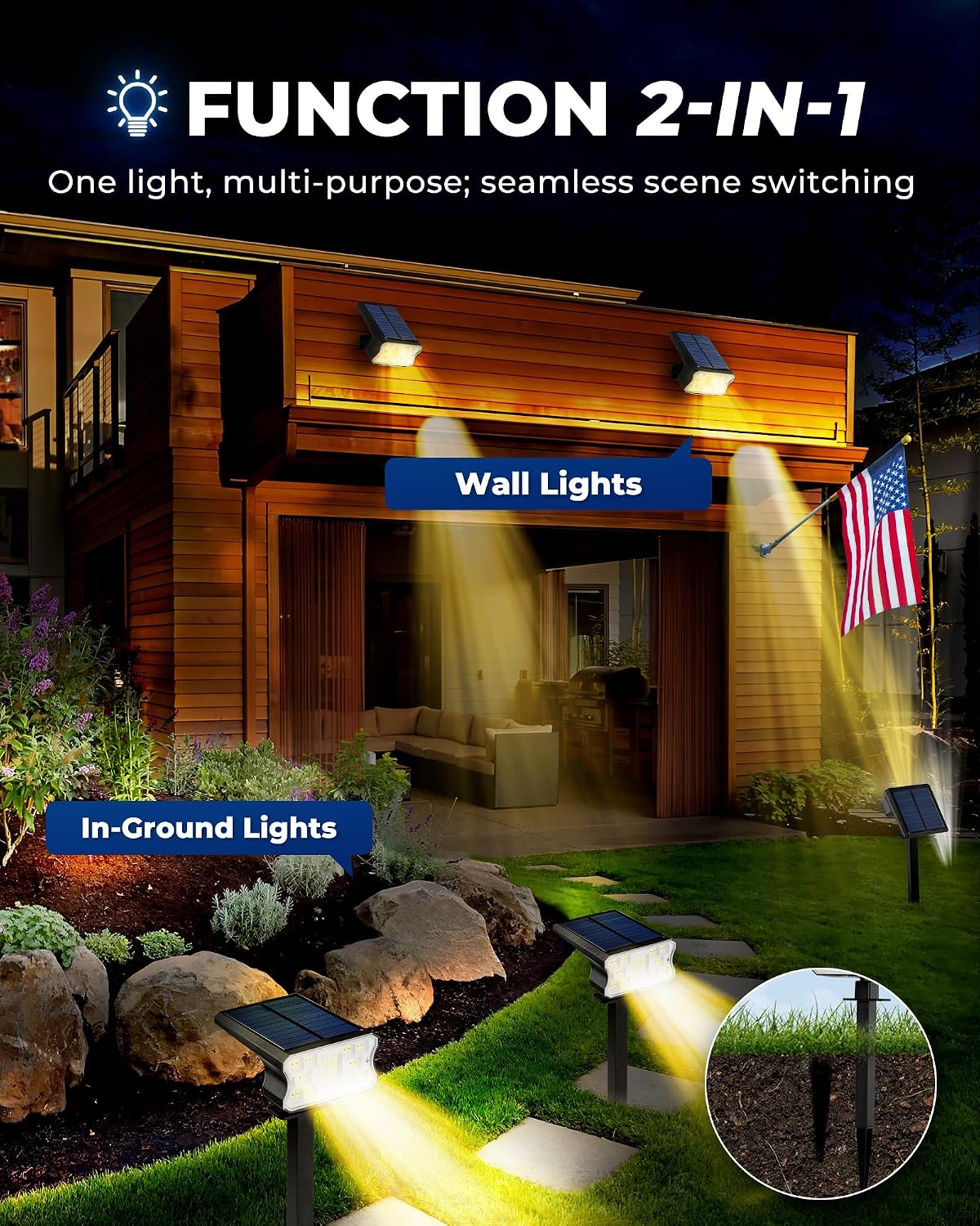 Thumbnail 5 de HGGH Solar Outdoor Spotlights, 60 LED, IP67, Warm White, 4-Pack