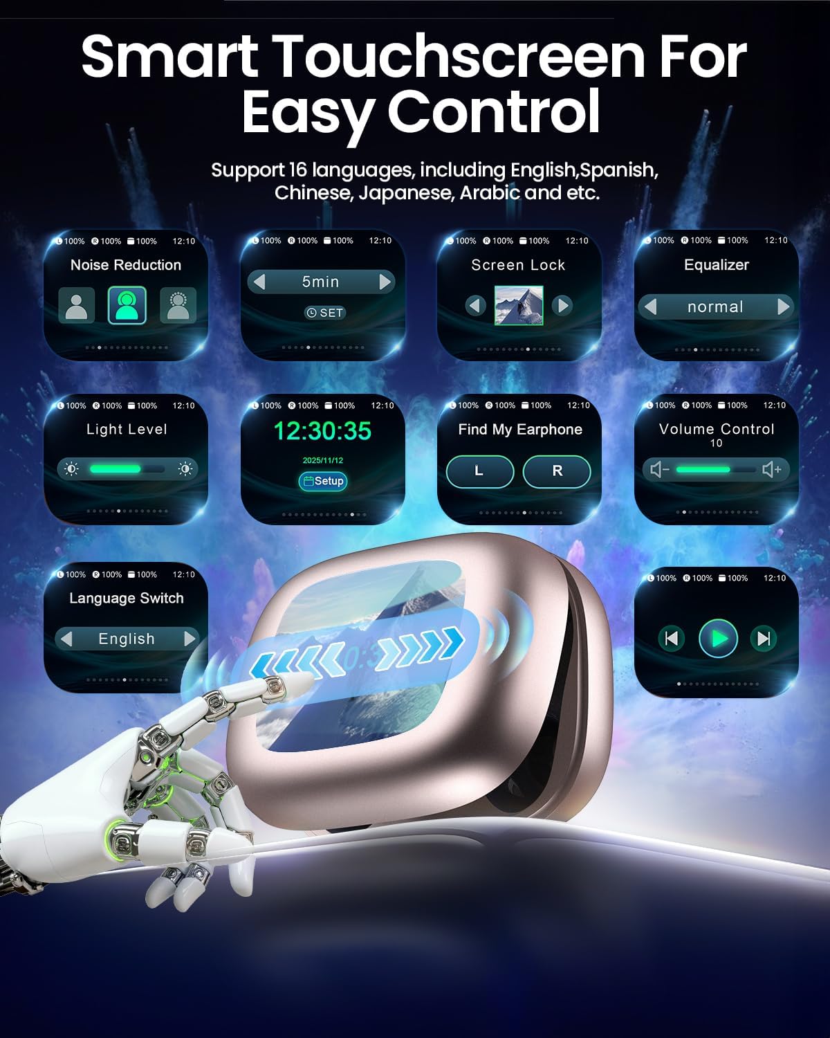 Thumbnail 2 de LEEMC Wireless Earbuds with Touchscreen ANC