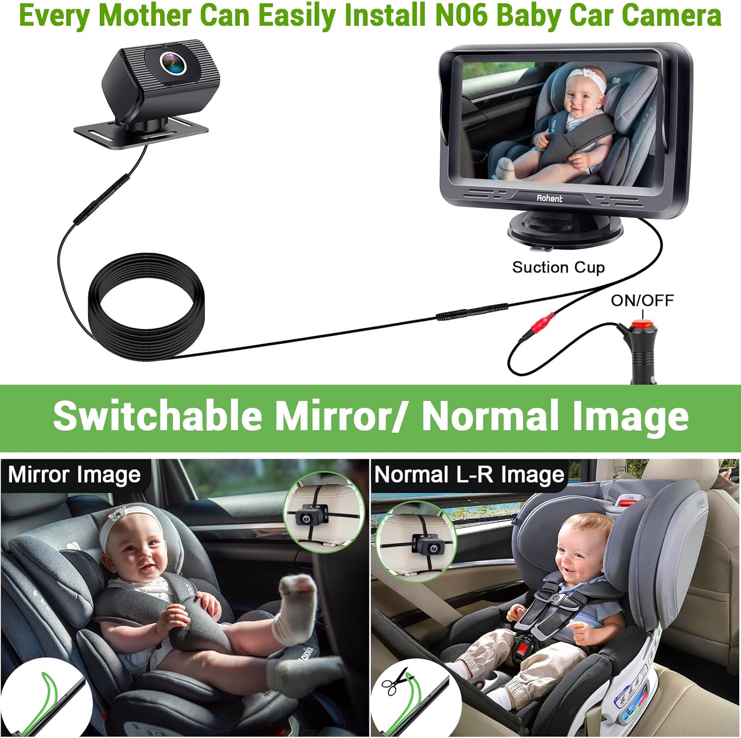 Thumbnail 5 de Rohent N06 Baby Car Camera HD 1080P with 4.3-inch mirror-style screen and night vision