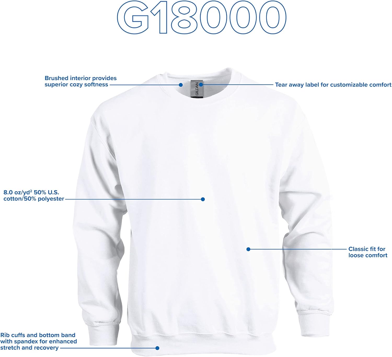 Thumbnail 4 de Gildan Sweat-shirt en polaire à col rond G18000 pour homme – Lot de 1