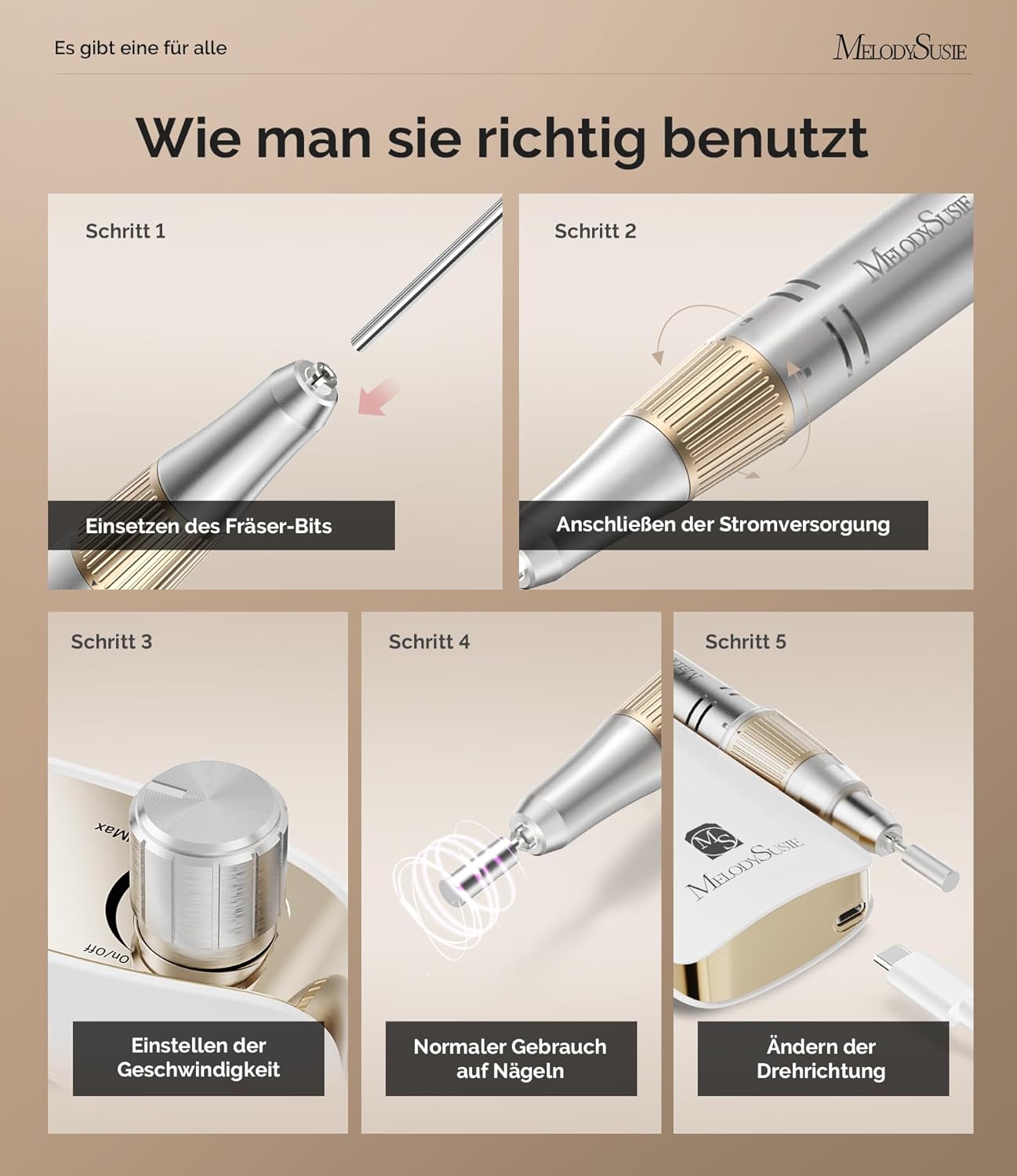 Thumbnail 3 de MelodySusie tragbarer Nagelfräser SC320F (bis 30.000 U/min, kabellos) für Gel, Acryl & Polieren