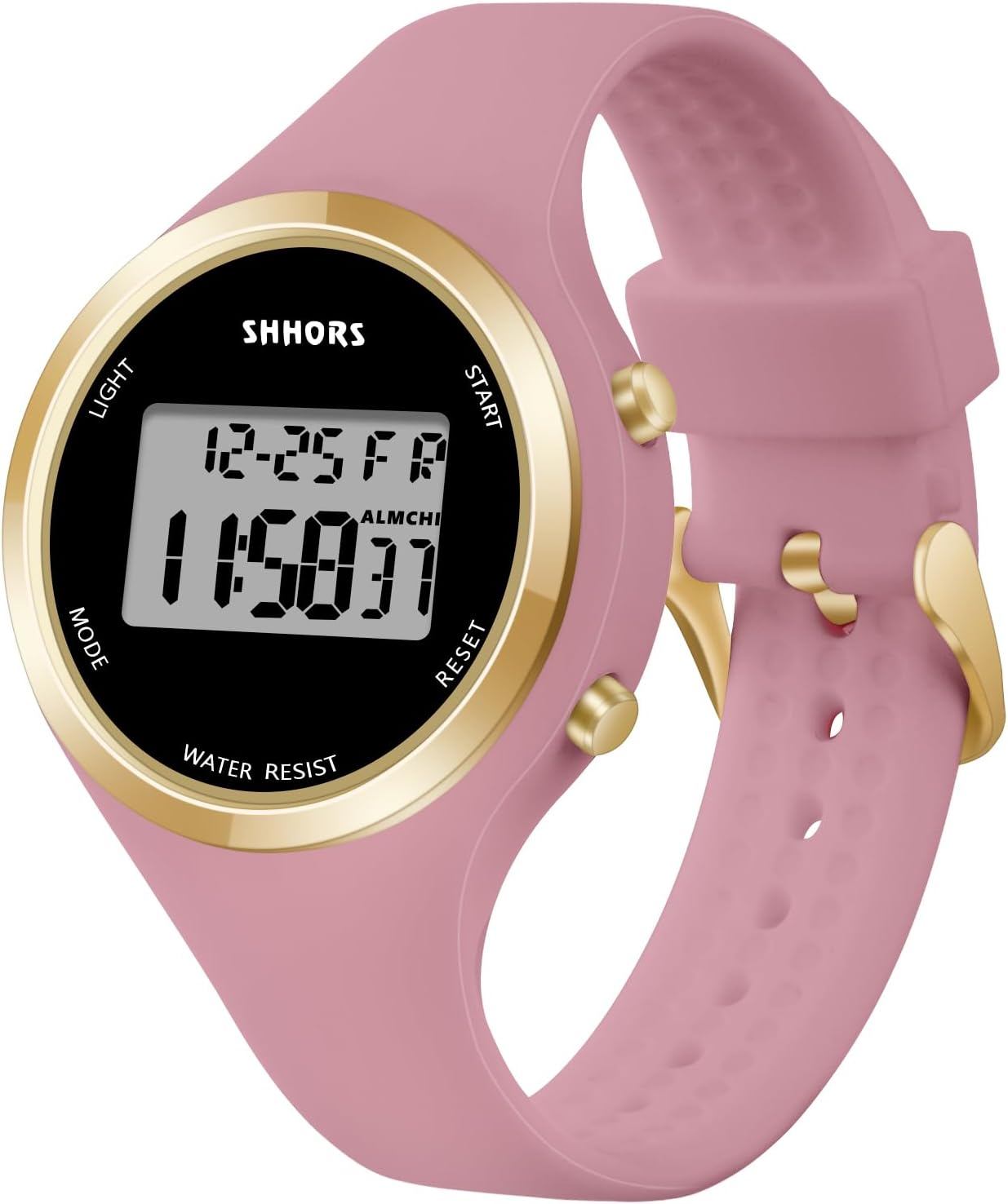 Detalle de OFFCUP Damenuhr – digitale LED-Uhr mit Wecker, Stoppuhr, Datum und Silikonarmband