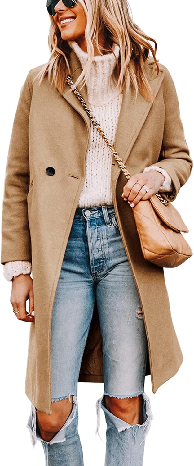 Detalle de Tanming Women's Notch Lapel Double-Breasted Wool Coat