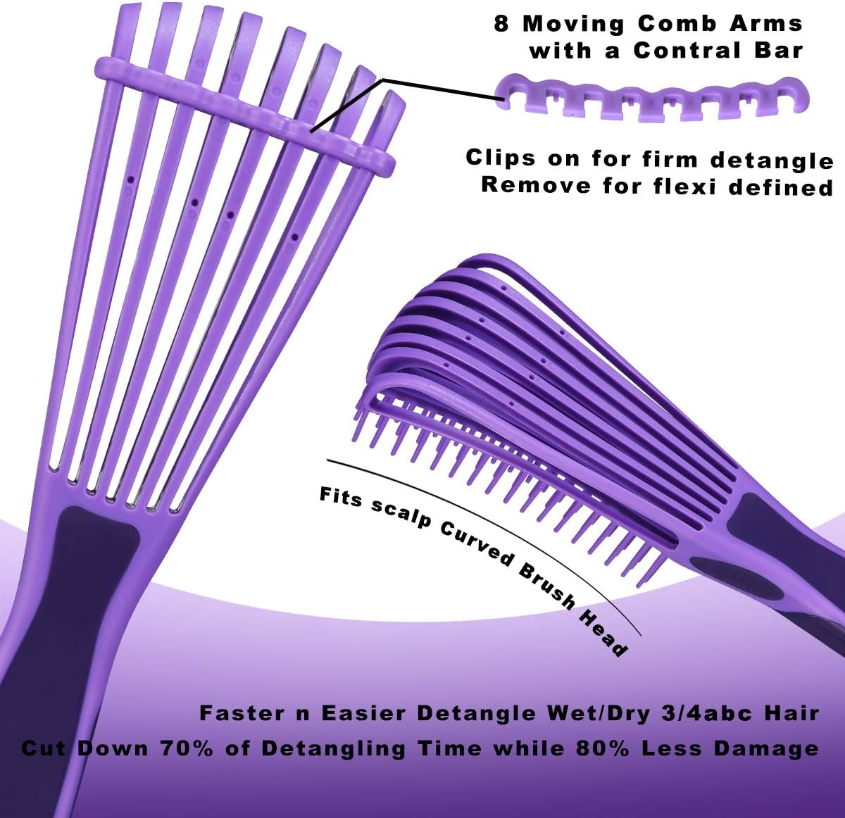 Thumbnail 1 de BESTOOL Brosse à cheveux violette pour démêler les boucles et cheveux afro (3/4abc)