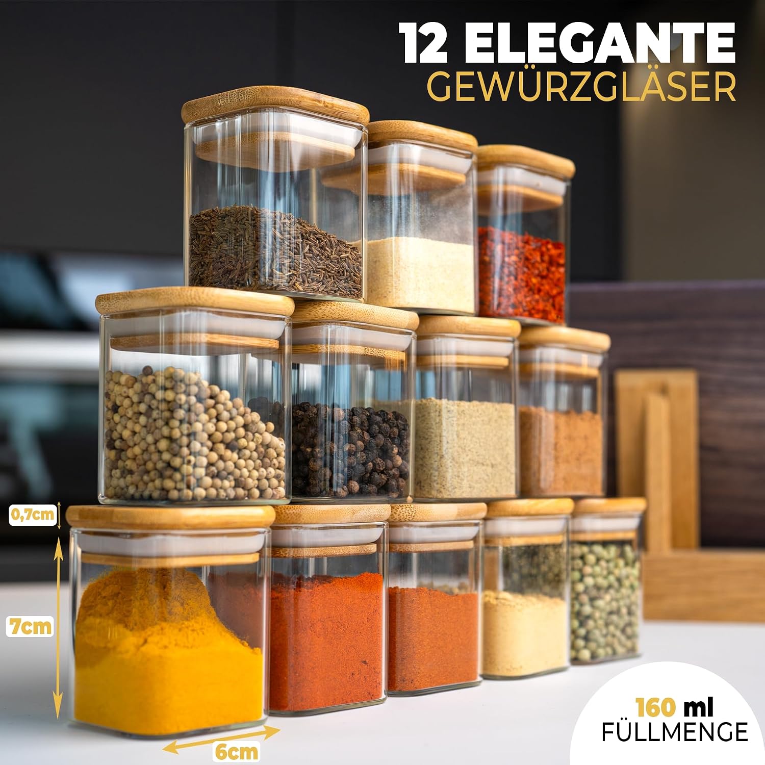 Detalle de CLIDOR Gewürzgläser Set, 12 x 160 ml