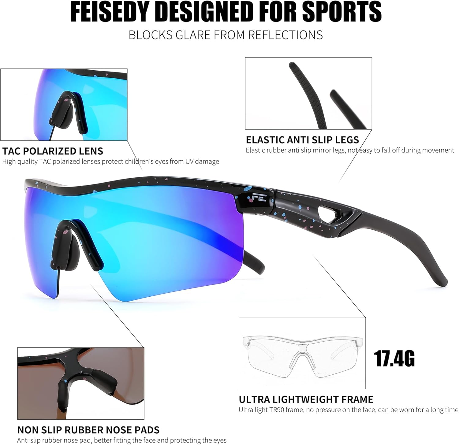 Thumbnail 3 de FEISEDY Kids Polarised Sports Sunglasses B2454 (TR90 lightweight frame)