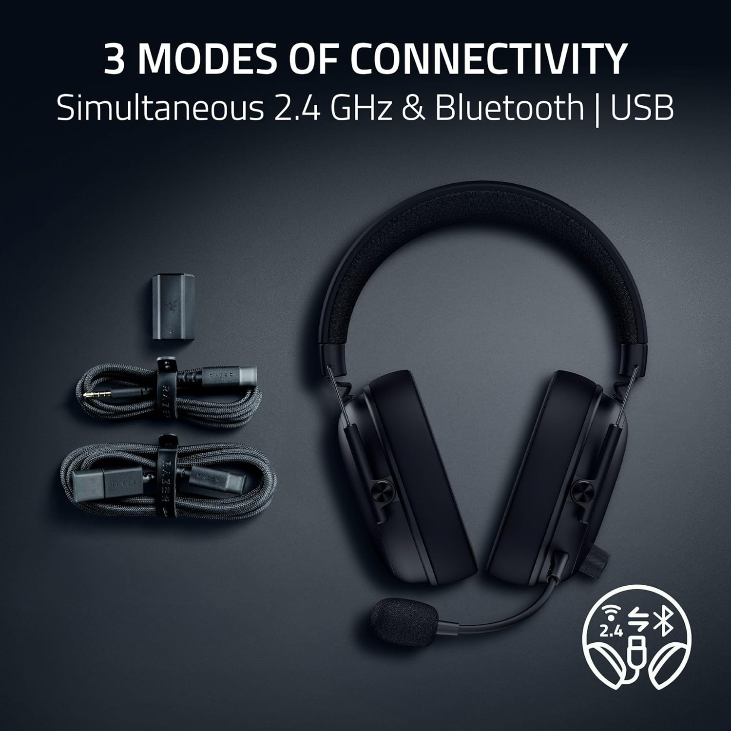 Detalle de Razer BlackShark V3 Wireless PC Gaming Headset — 70 Hr Battery, Black
